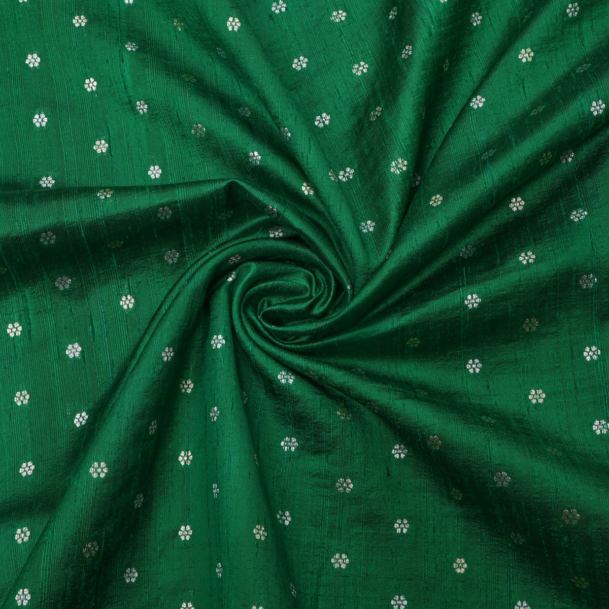 Emerald Silver Zari Floral Butti Jamawar Silk Fabric
