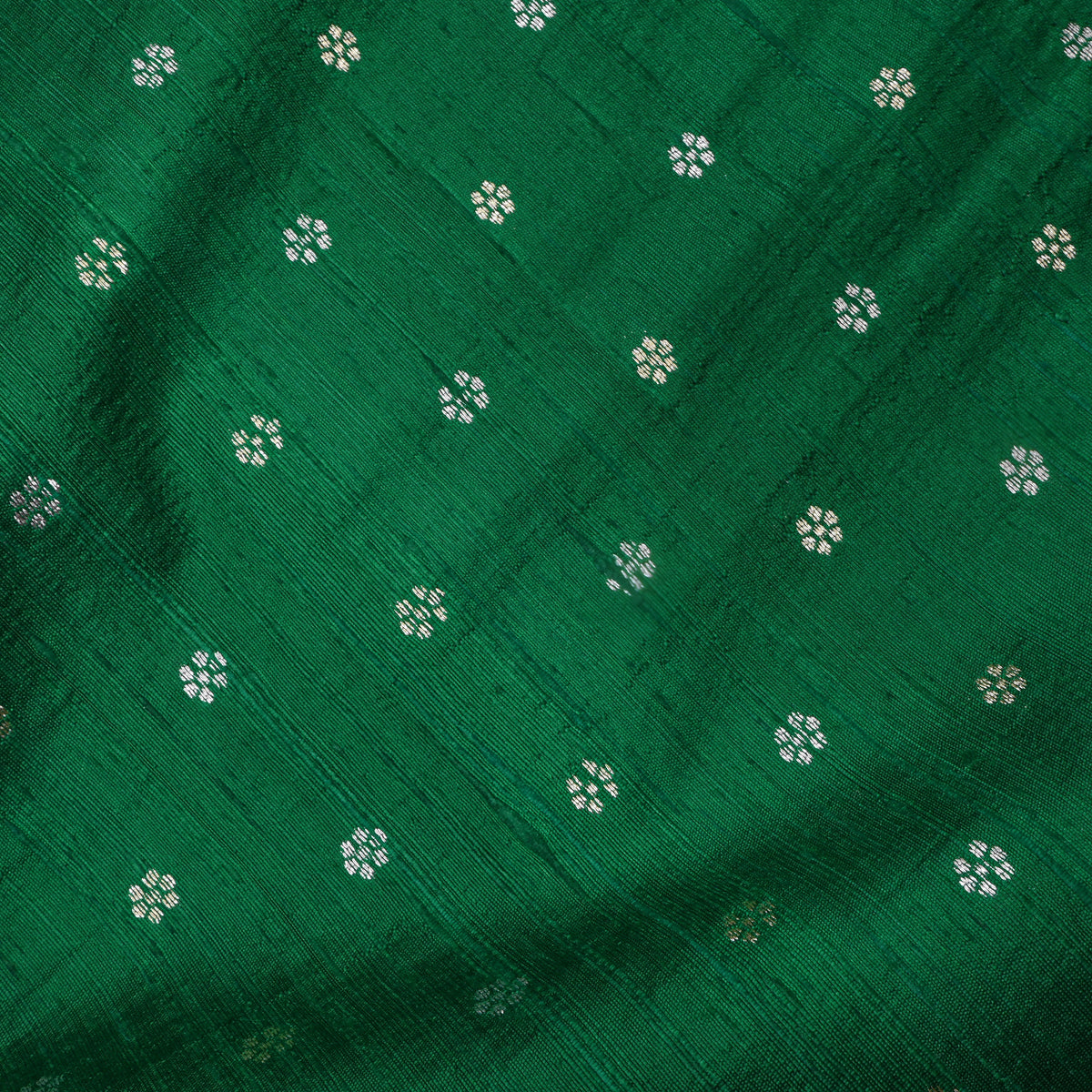 Emerald Silver Zari Floral Butti Jamawar Silk Fabric