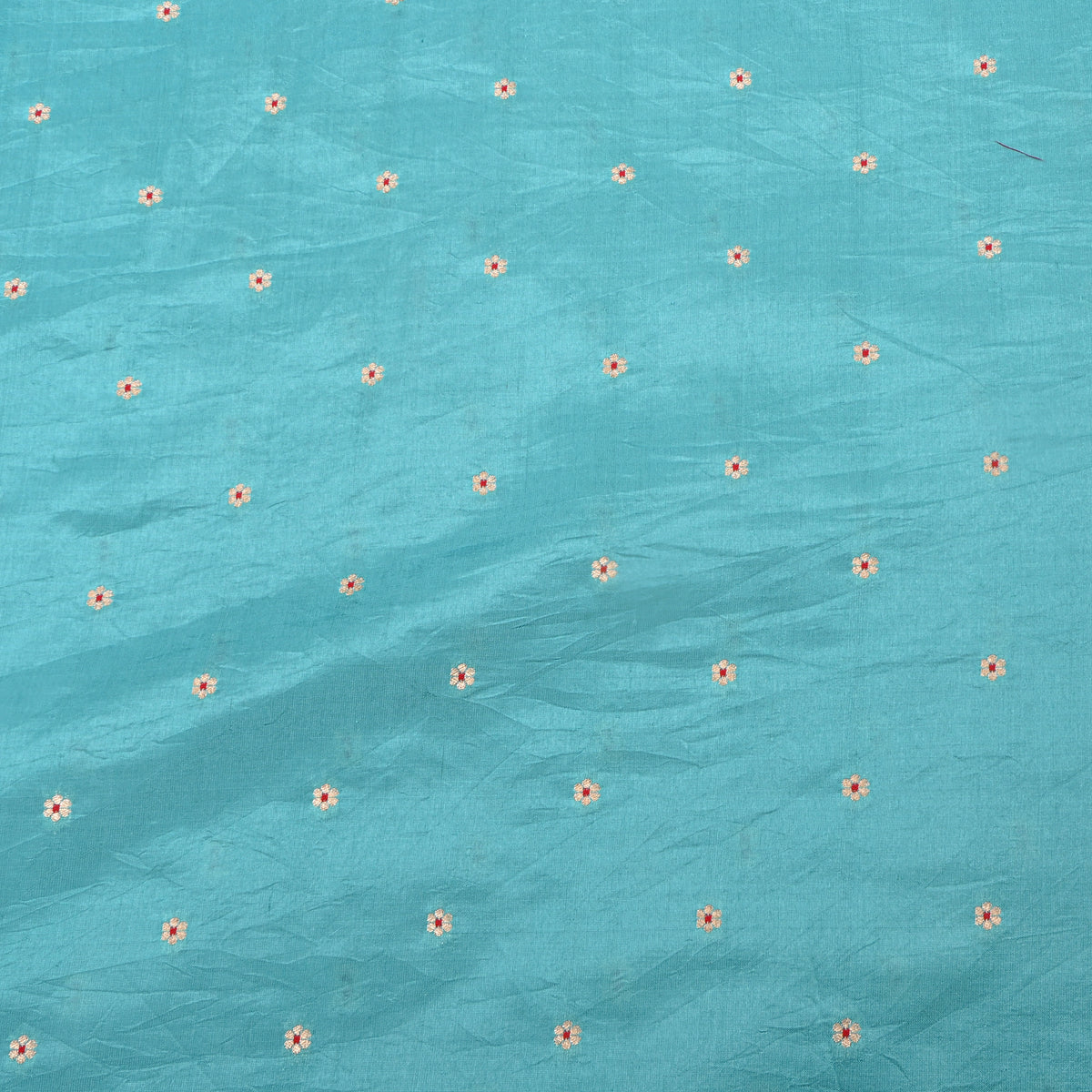 Sky Blue Gold Zari Floral Butti Bnarasi Silk Fabric