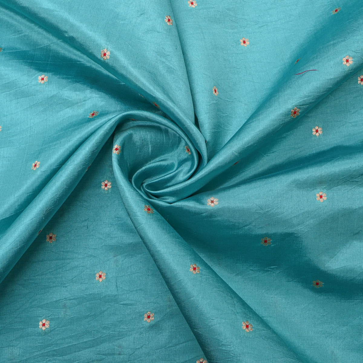 Sky Blue Gold Zari Floral Butti Bnarasi Silk Fabric
