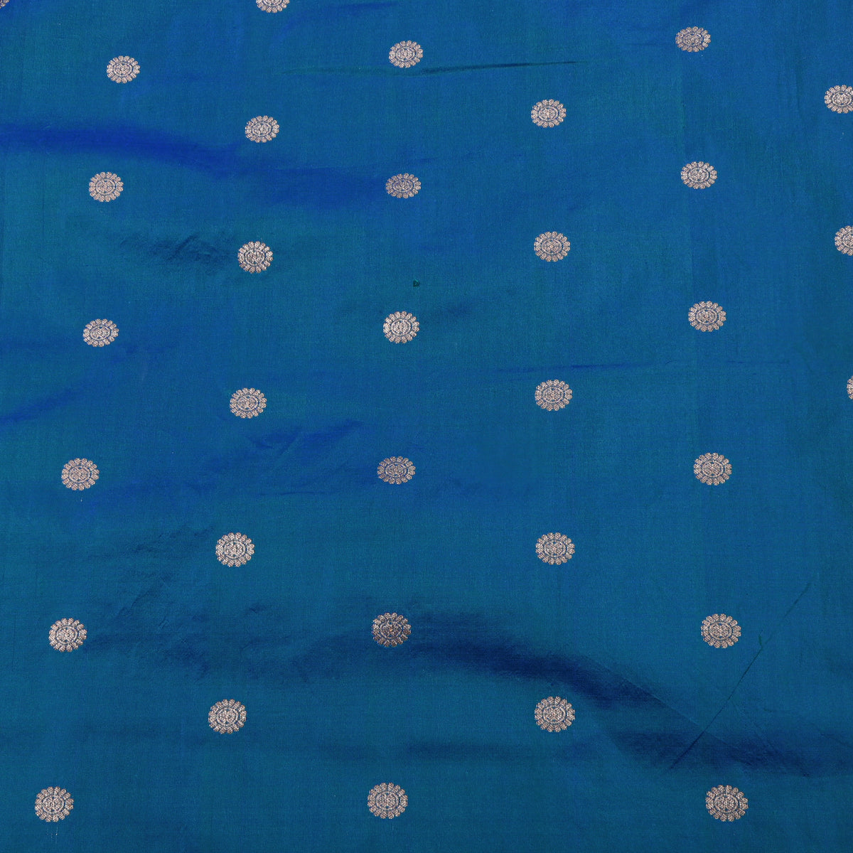 Sea Blue Silver Zari Butti Self Weave Jamawar Silk Fabric
