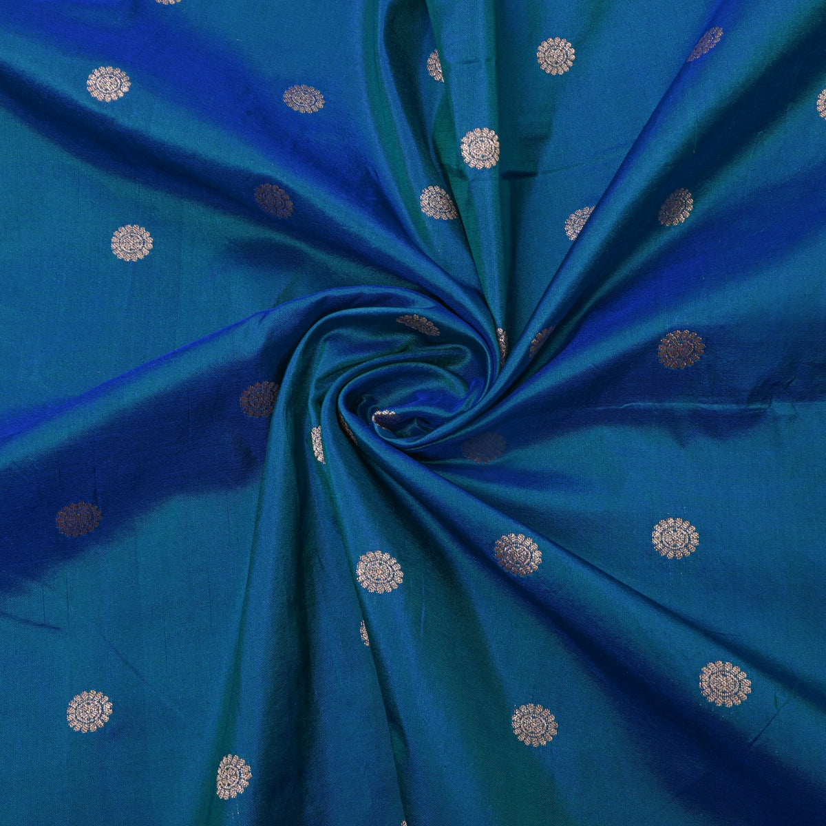Sea Blue Silver Zari Butti Self Weave Jamawar Silk Fabric