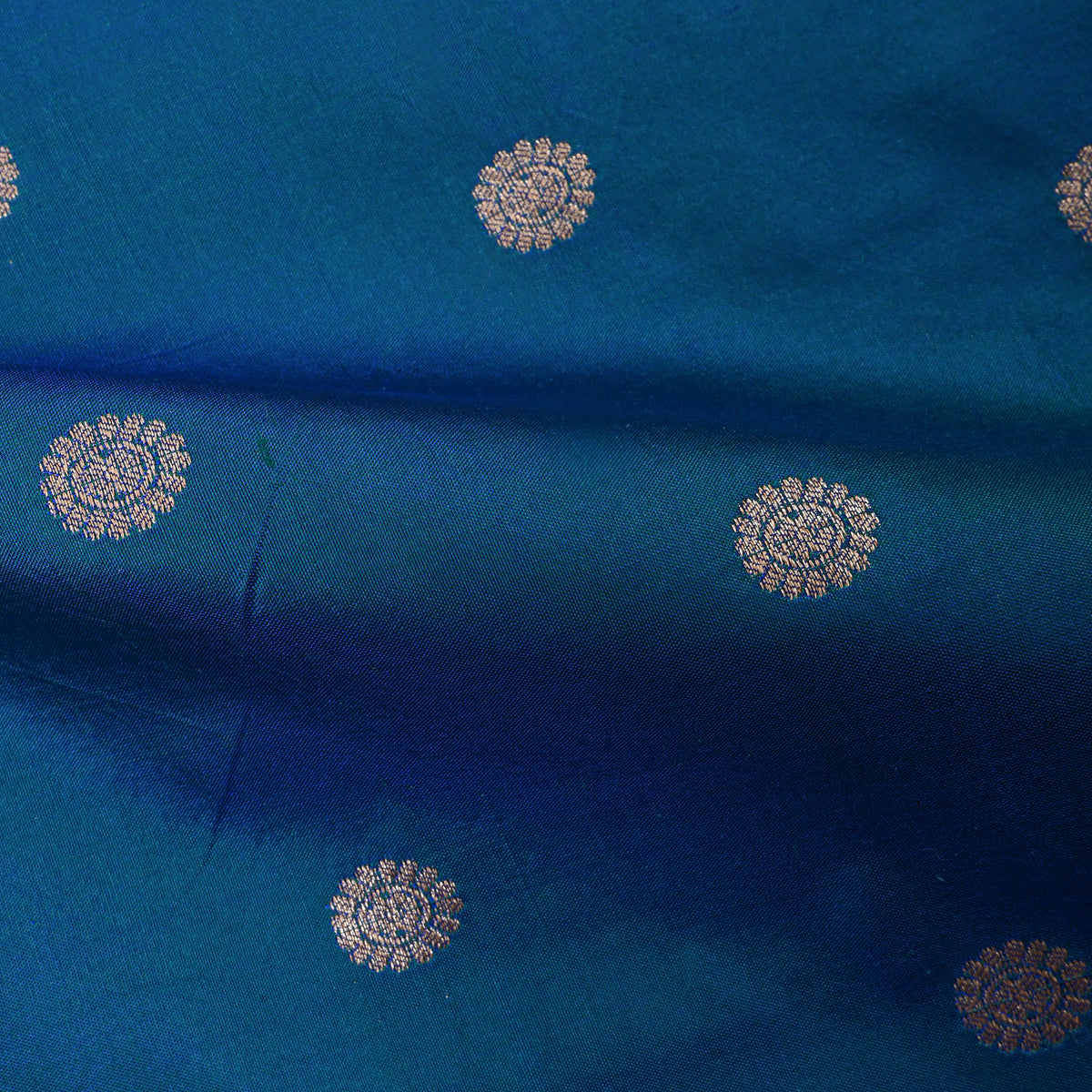 Sea Blue Silver Zari Butti Self Weave Jamawar Silk Fabric