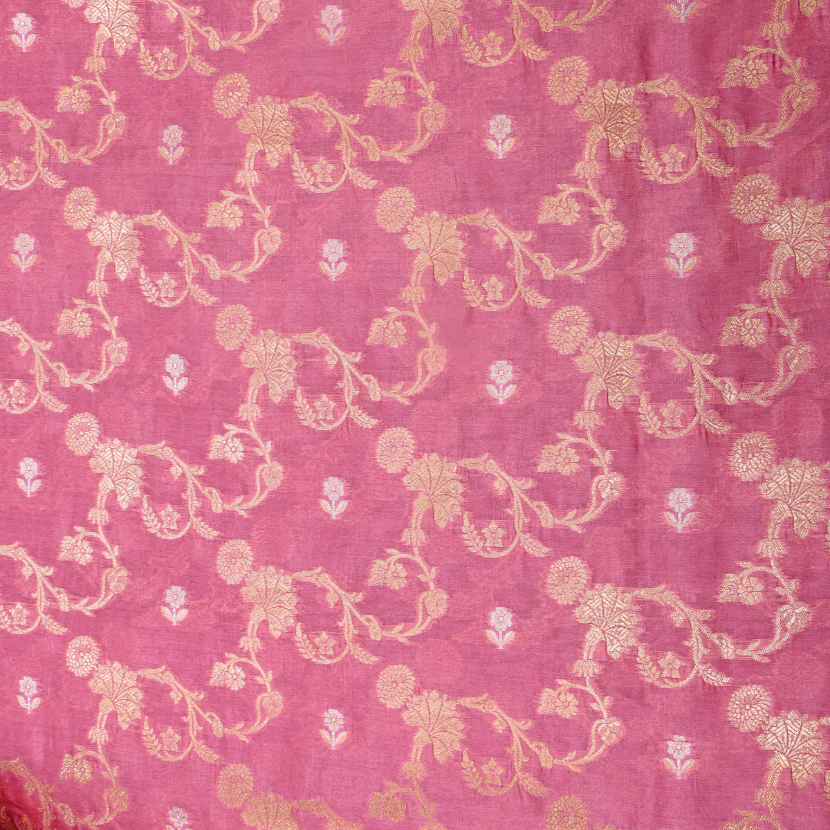 Baby Pink Dual Tone Floral Jaal Jamawar Silk Fabric