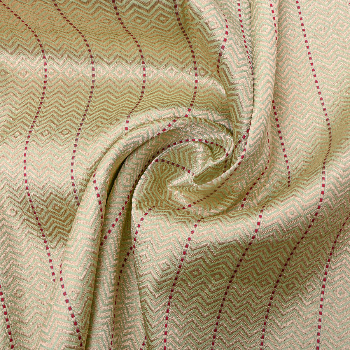 Ivory Gold Zari Diamond Weave Jamawar Silk Fabric