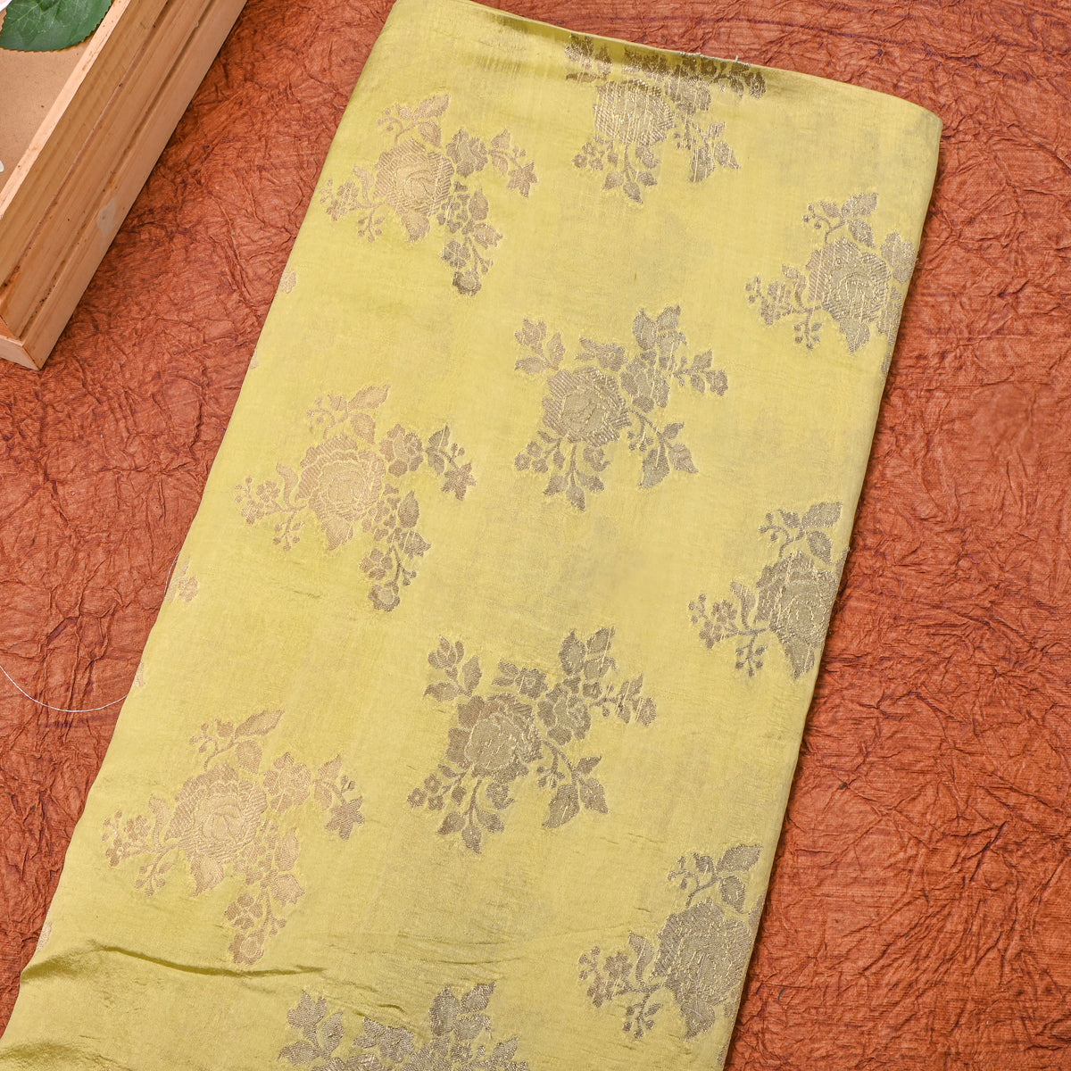 Pastel Green Jamawar Silk Fabric With Gold Zari Butti