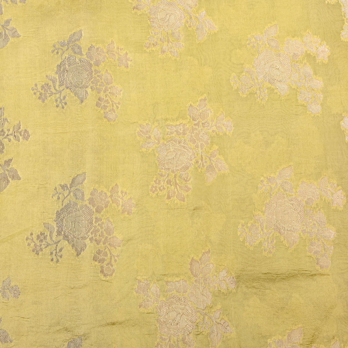 Pastel Green Jamawar Silk Fabric With Gold Zari Butti