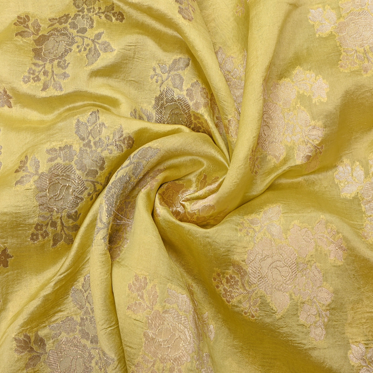 Pastel Green Jamawar Silk Fabric With Gold Zari Butti