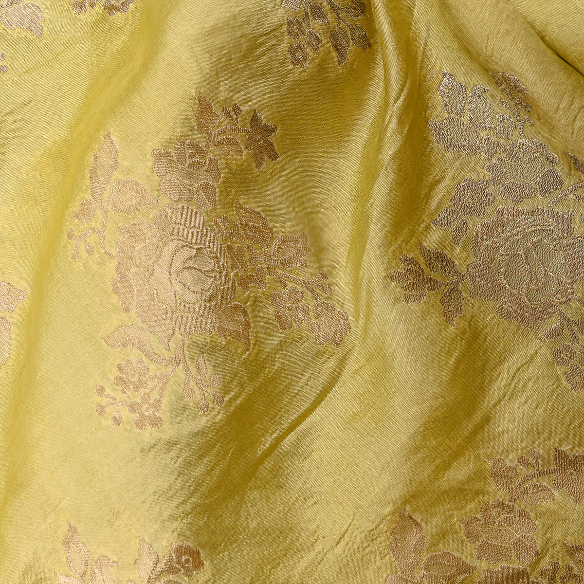 Pastel Green Jamawar Silk Fabric With Gold Zari Butti