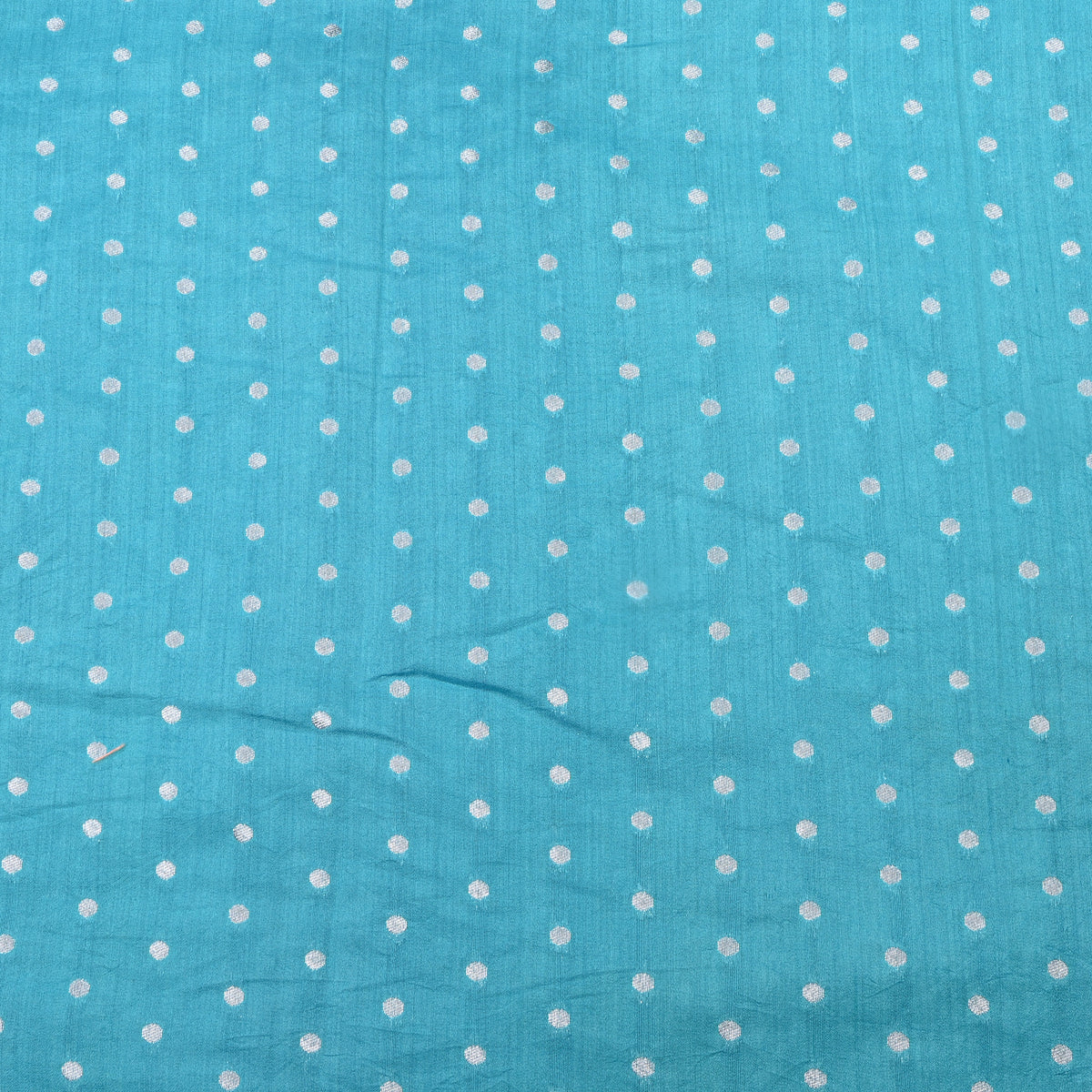 Teal Blue With Silver Zari Dot Butti Banarasi Silk Fabric