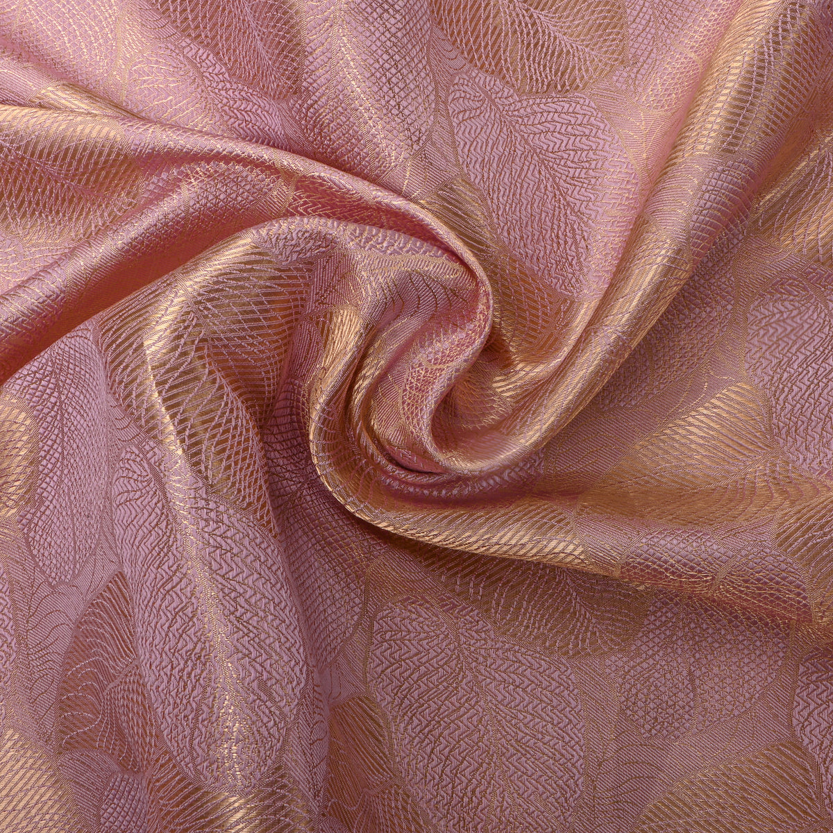Wisteria Gold Zari Leaf Weave Jamawar Silk Fabric