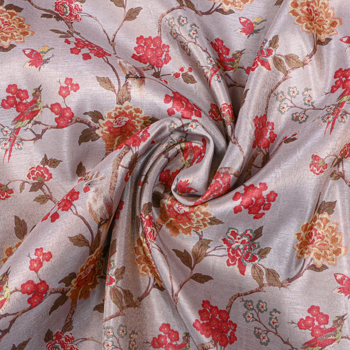 Ivory White Botanical Printed Tissue Fabric