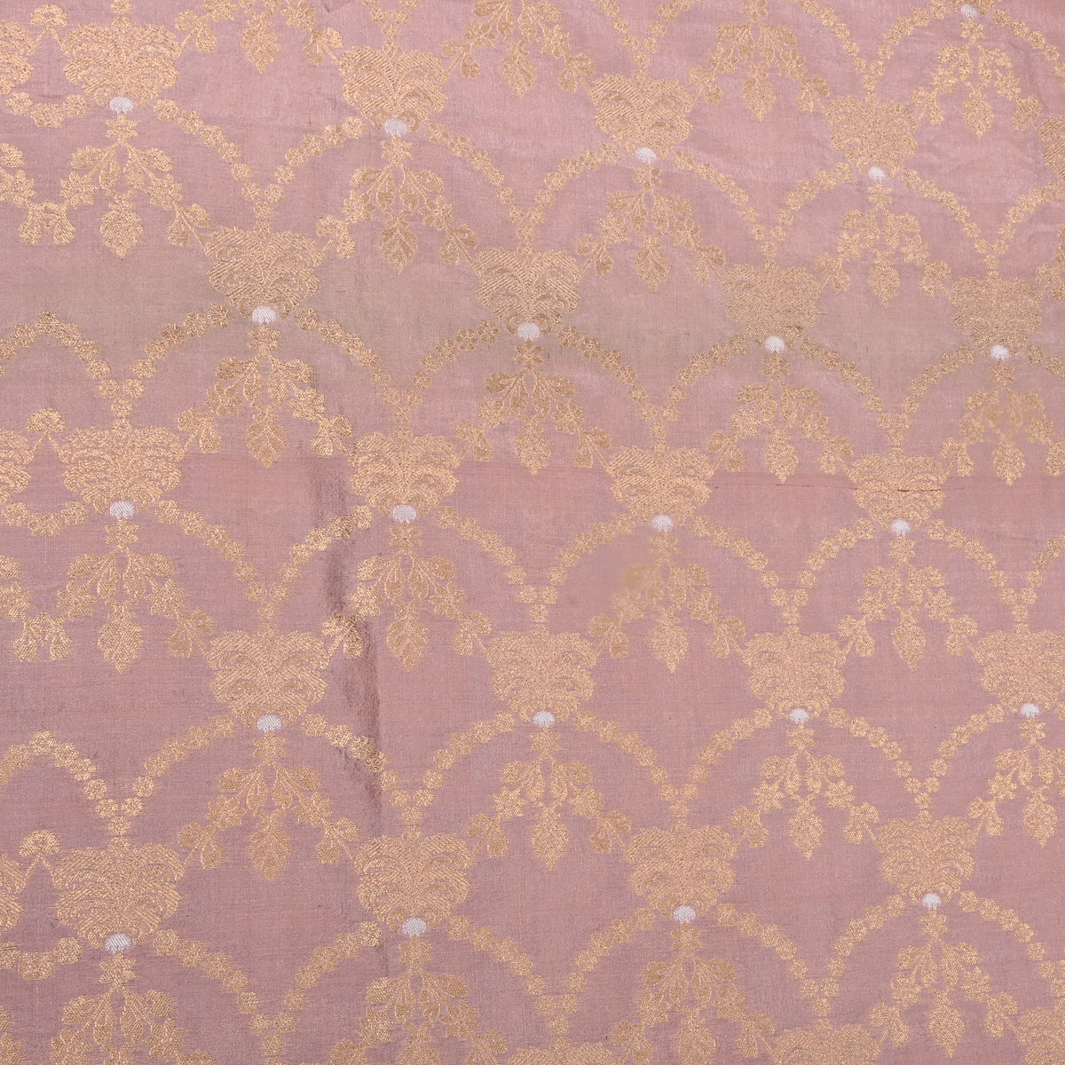 Dusty Mauve Jamawar Silk With Dual Tone Brocade Trellis