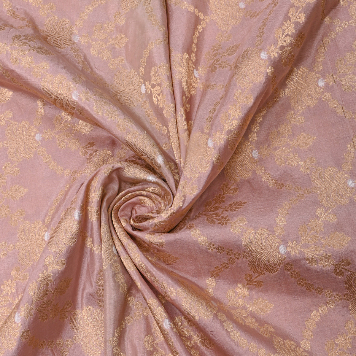 Dusty Mauve Jamawar Silk With Dual Tone Brocade Trellis