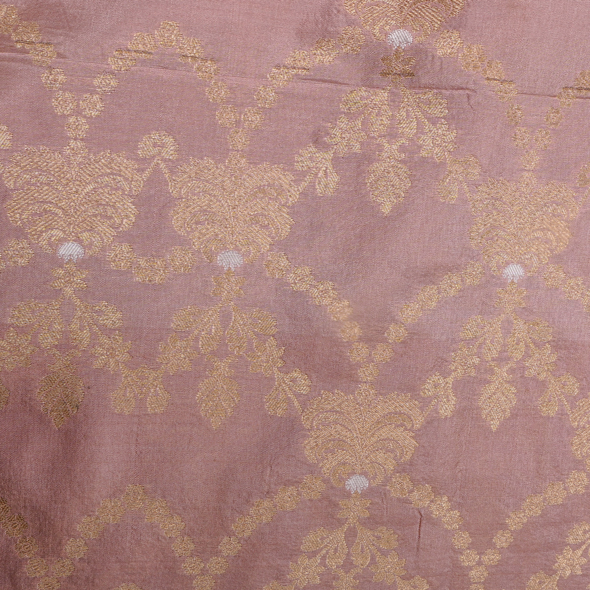 Dusty Mauve Jamawar Silk With Dual Tone Brocade Trellis