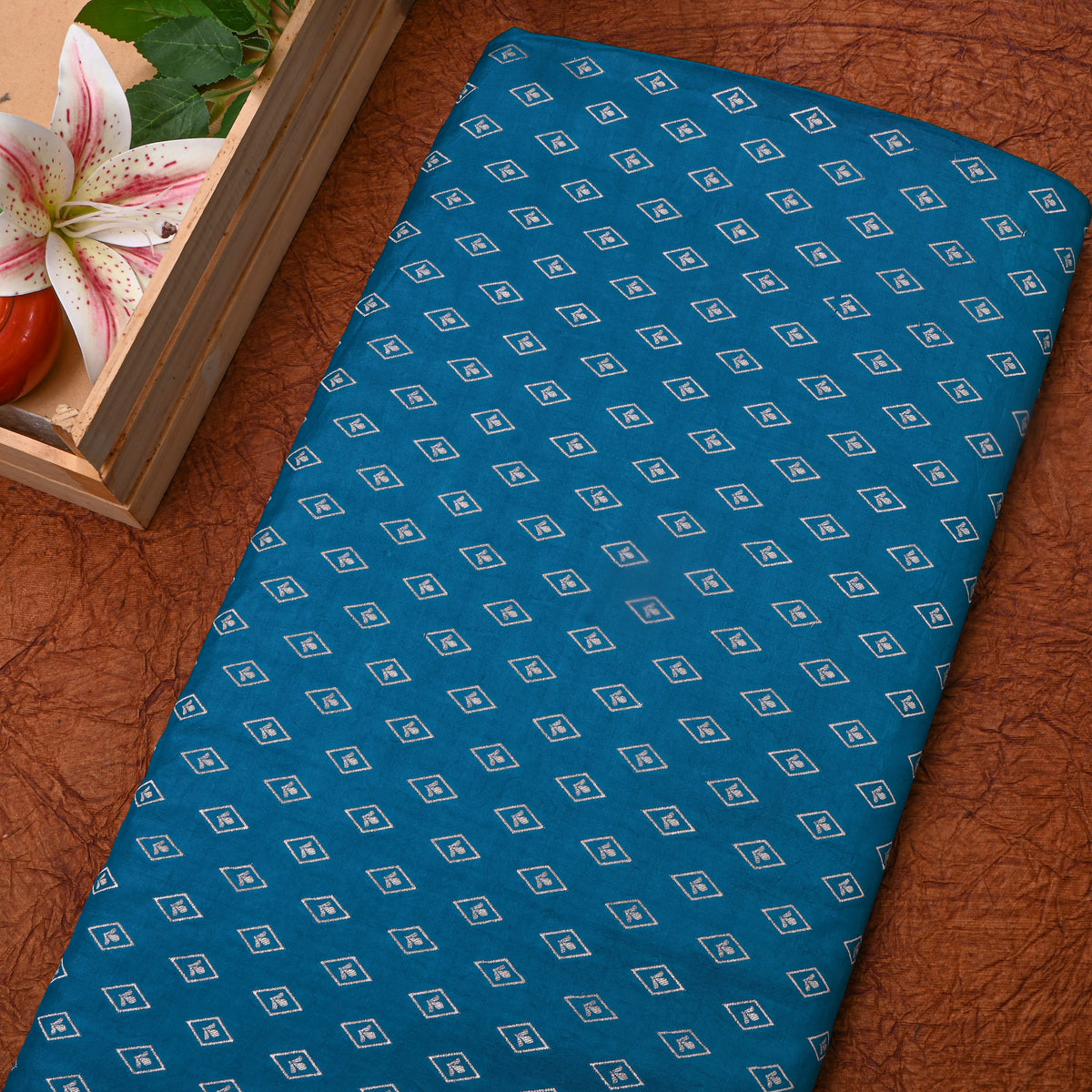 Peacock Teal Banarasi Silk With Silver Zari Butti.