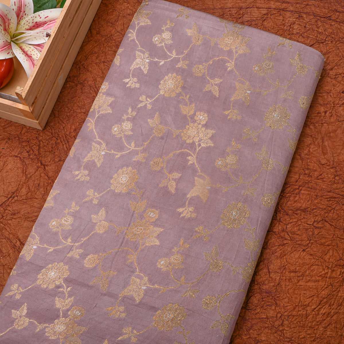 Heather Dual Zari Floral Jaal Banarasi Silk Fabric
