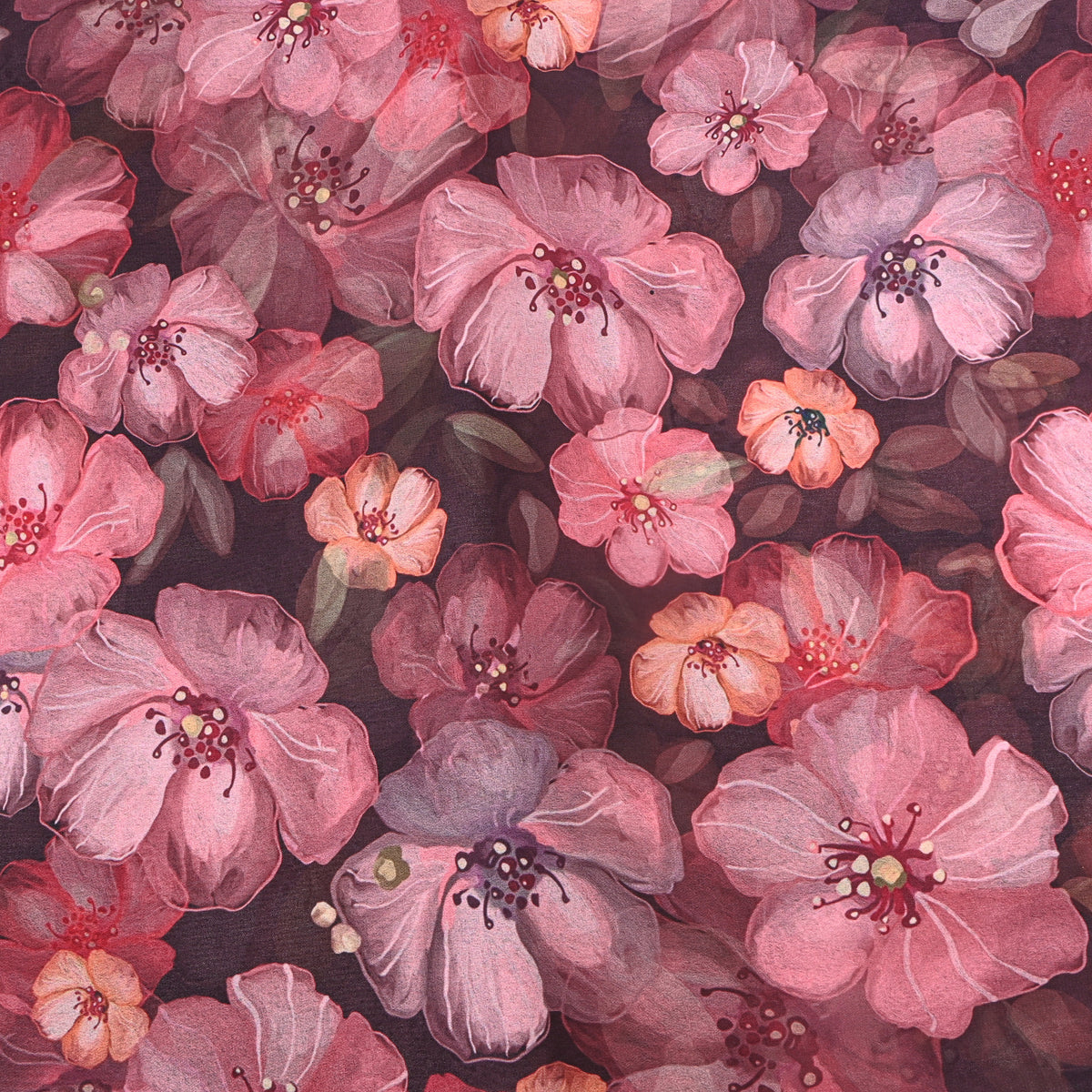 Dusty Rose Pink Large Floral Print Georgette Fabric