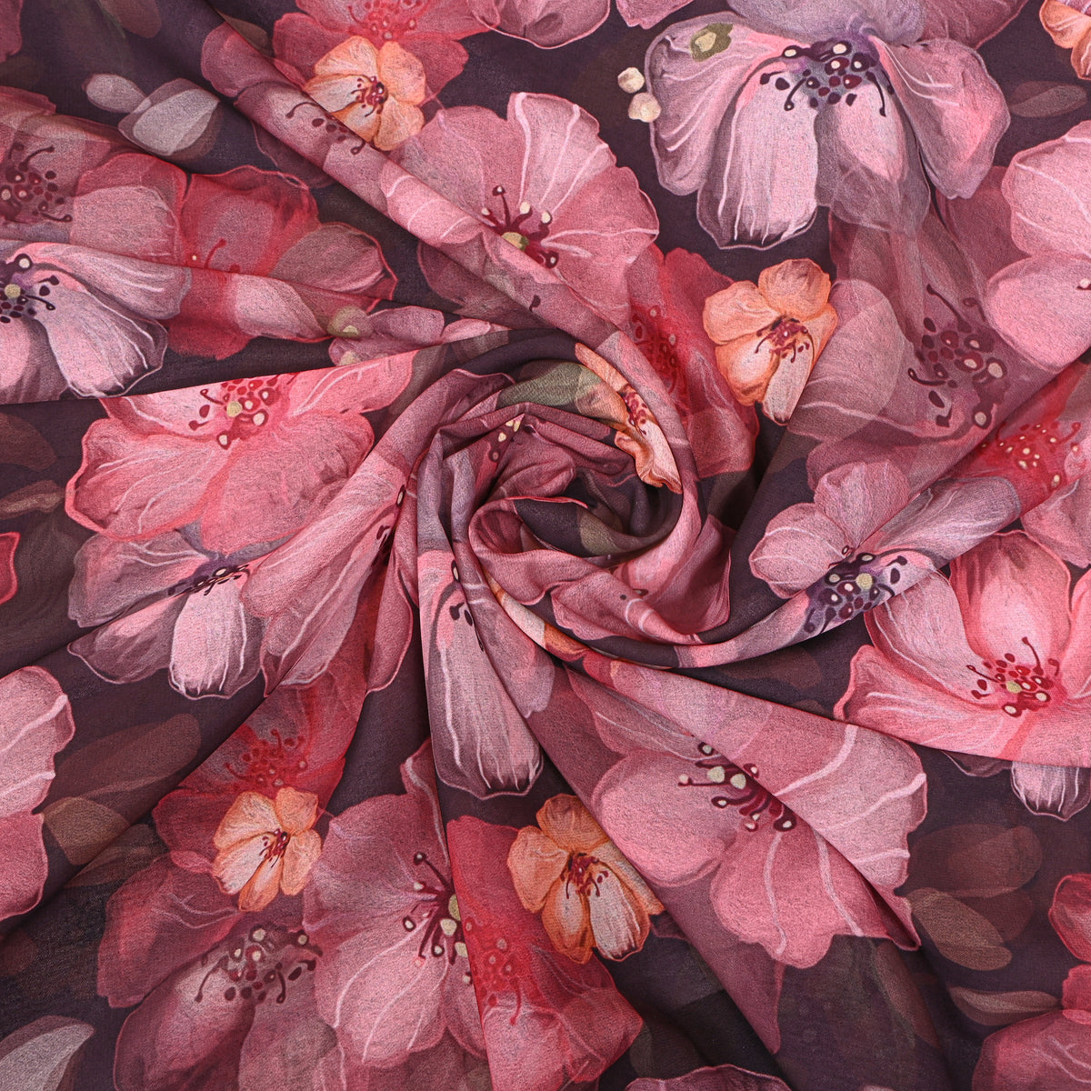 Dusty Rose Pink Large Floral Print Georgette Fabric