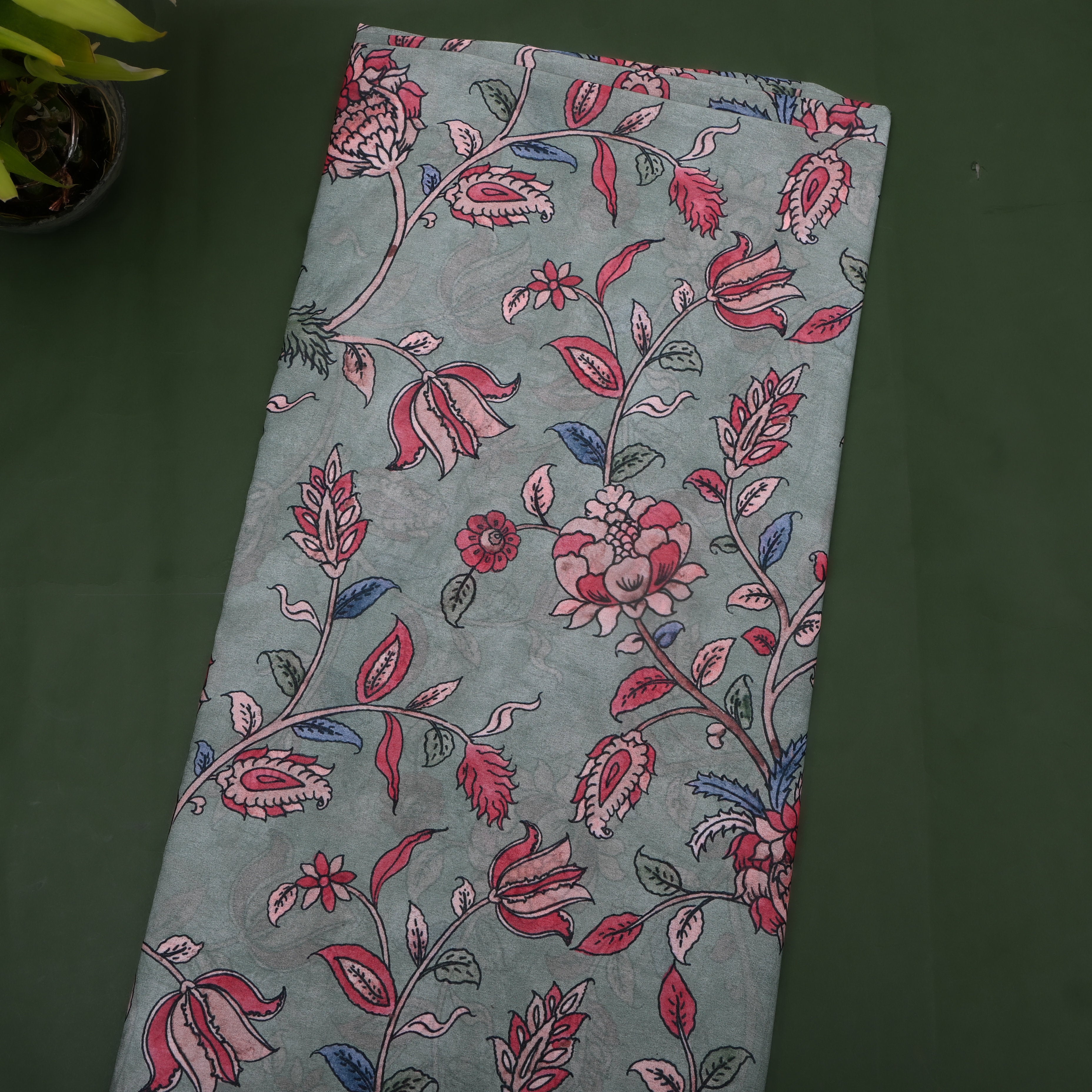 Gray Jacobean Floral Digital Print Silk