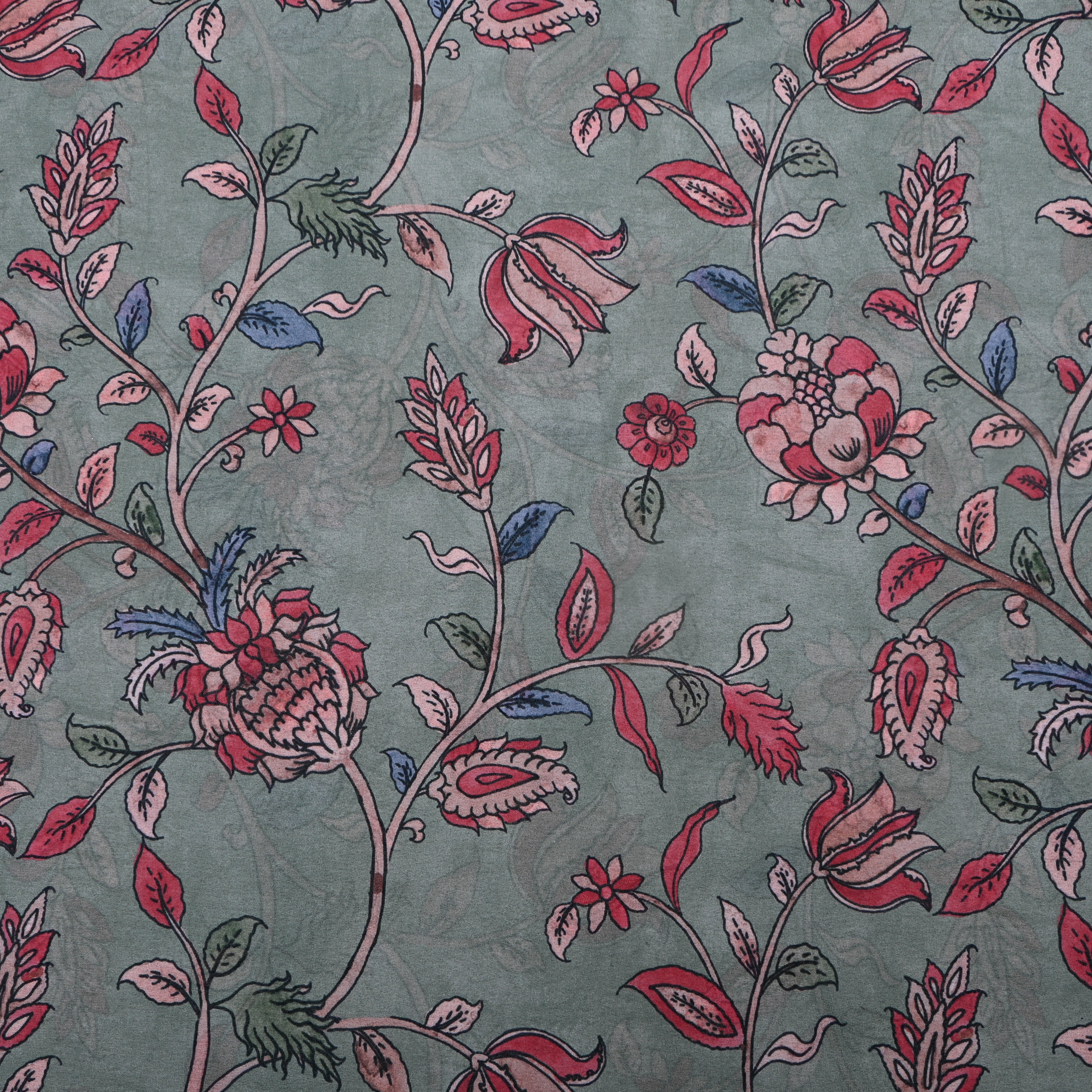 Gray Jacobean Floral Digital Print Silk