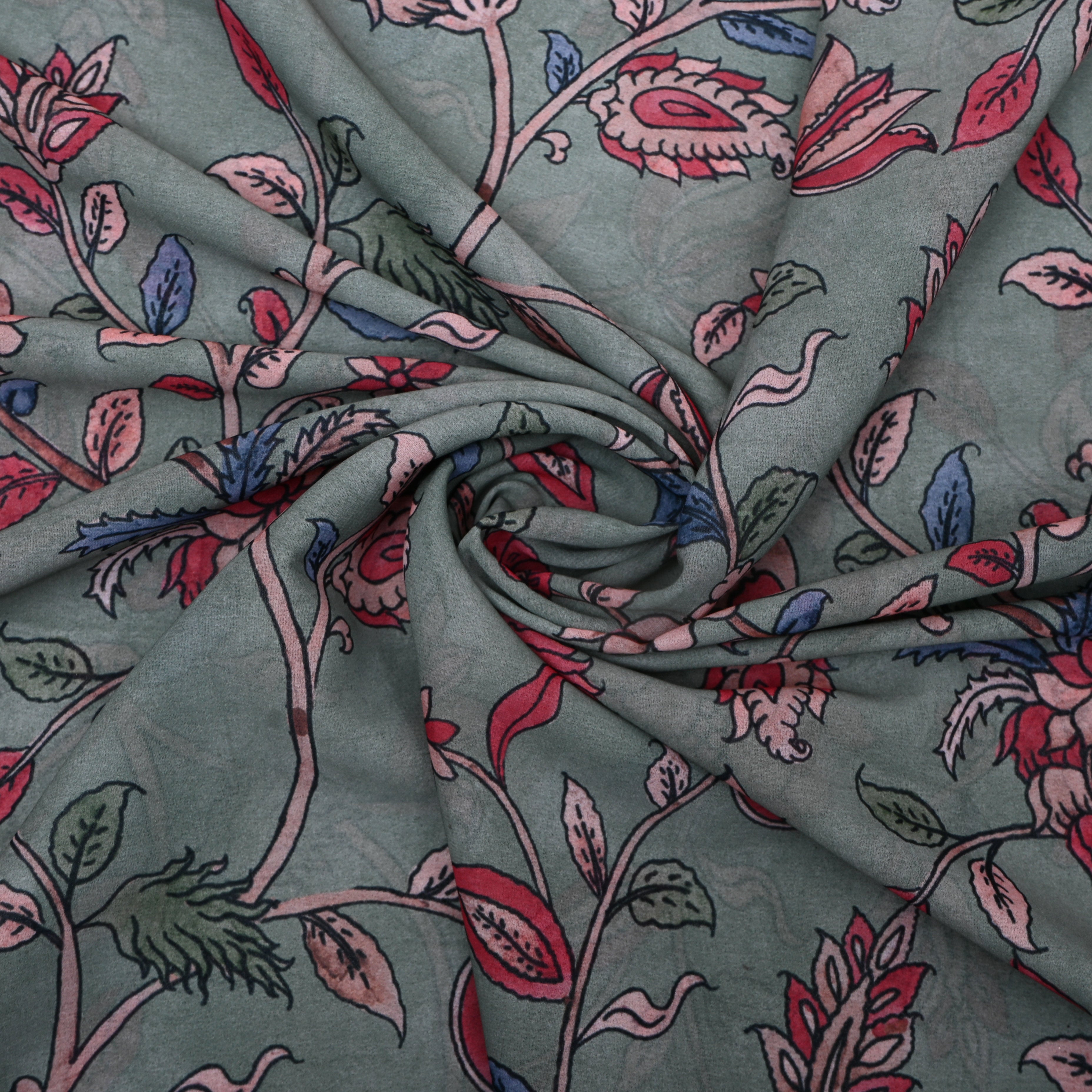 Gray Jacobean Floral Digital Print Silk
