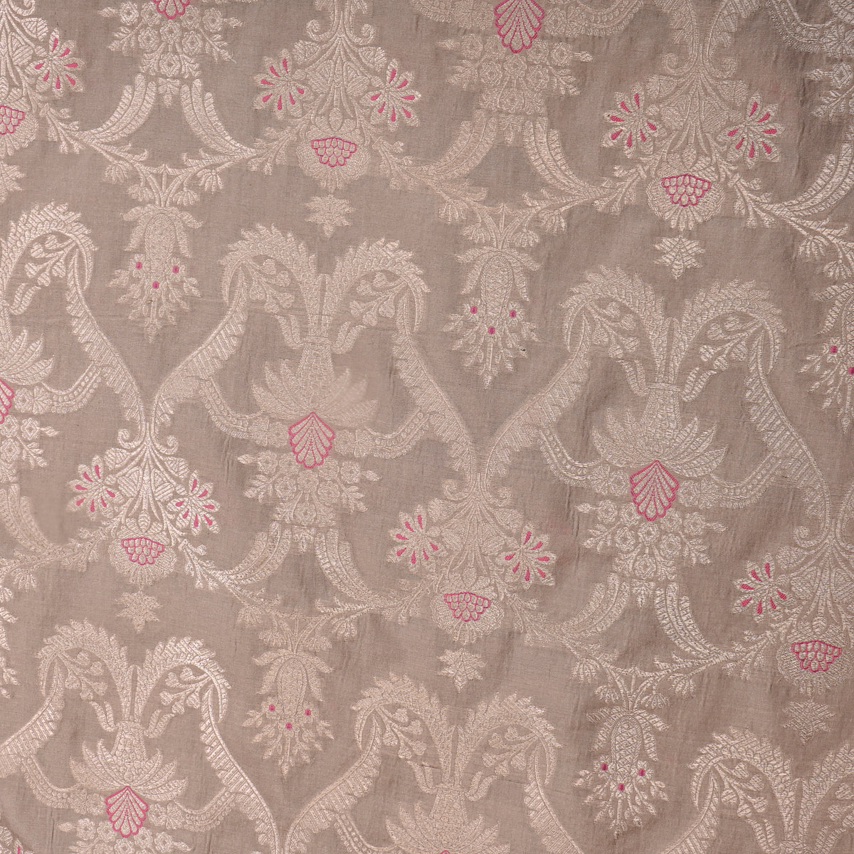 Rosewood Gold Zari Brocade Jamawar Silk Fabric