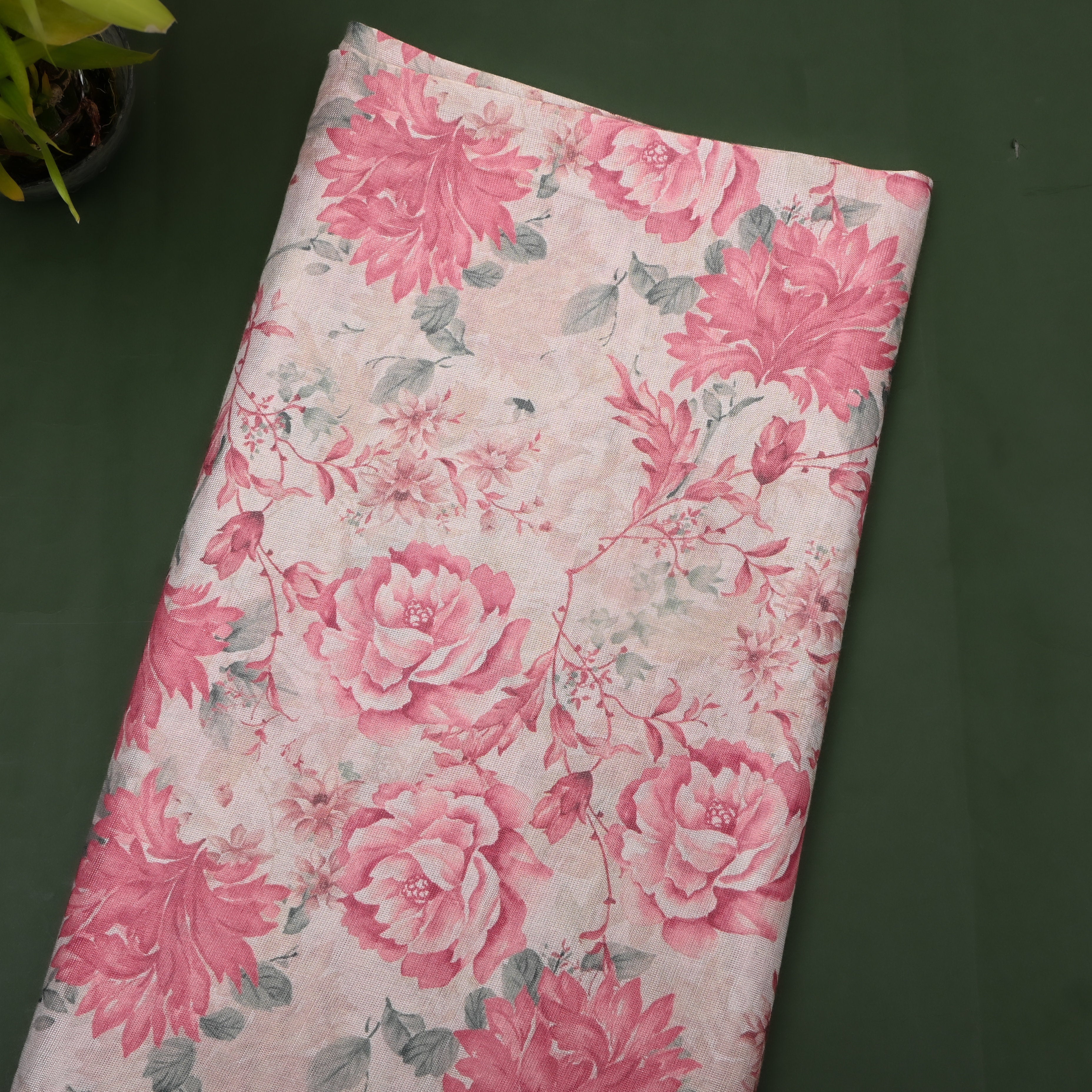 Blush Pink Rose Print Cotton Fabric