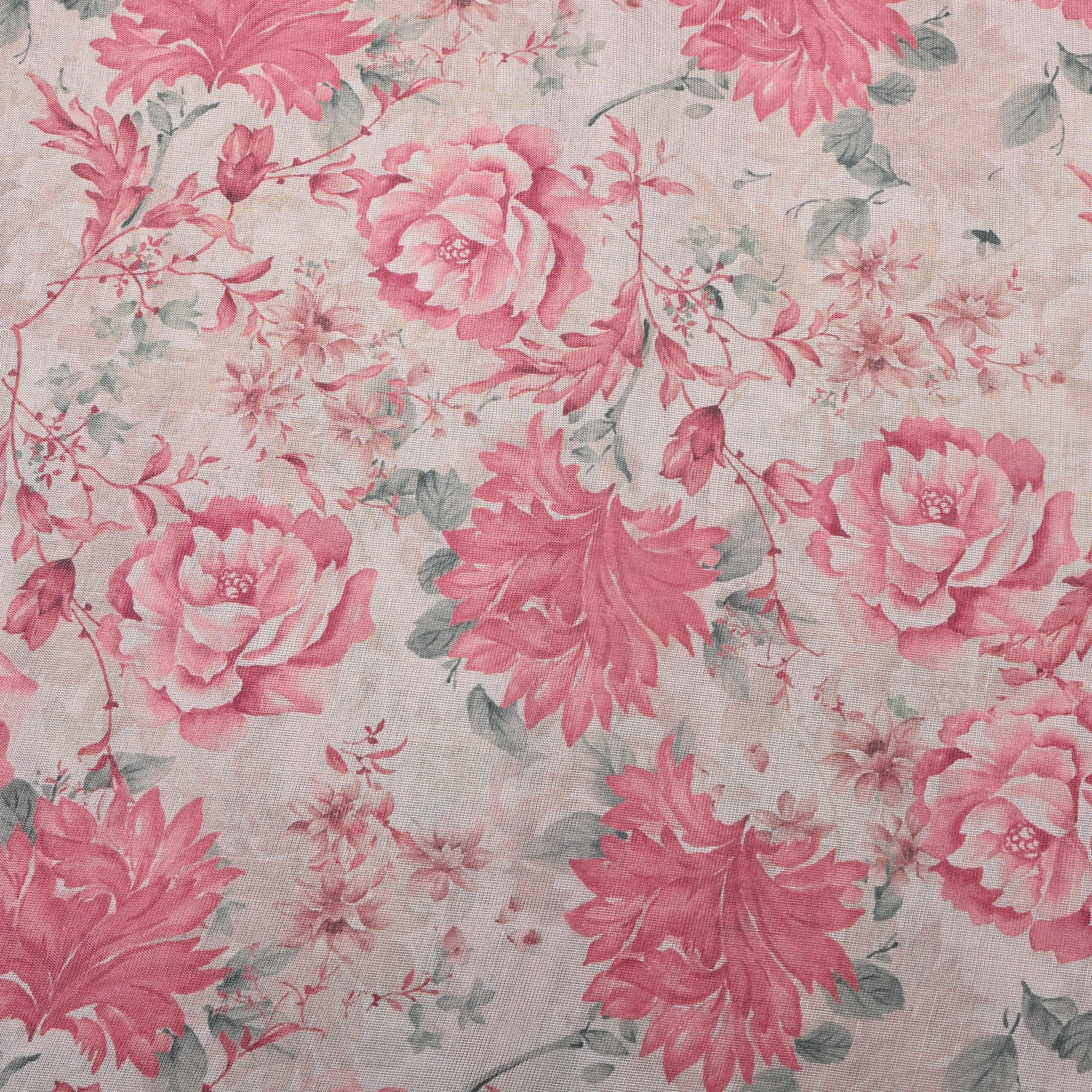 Blush Pink Rose Print Cotton Fabric