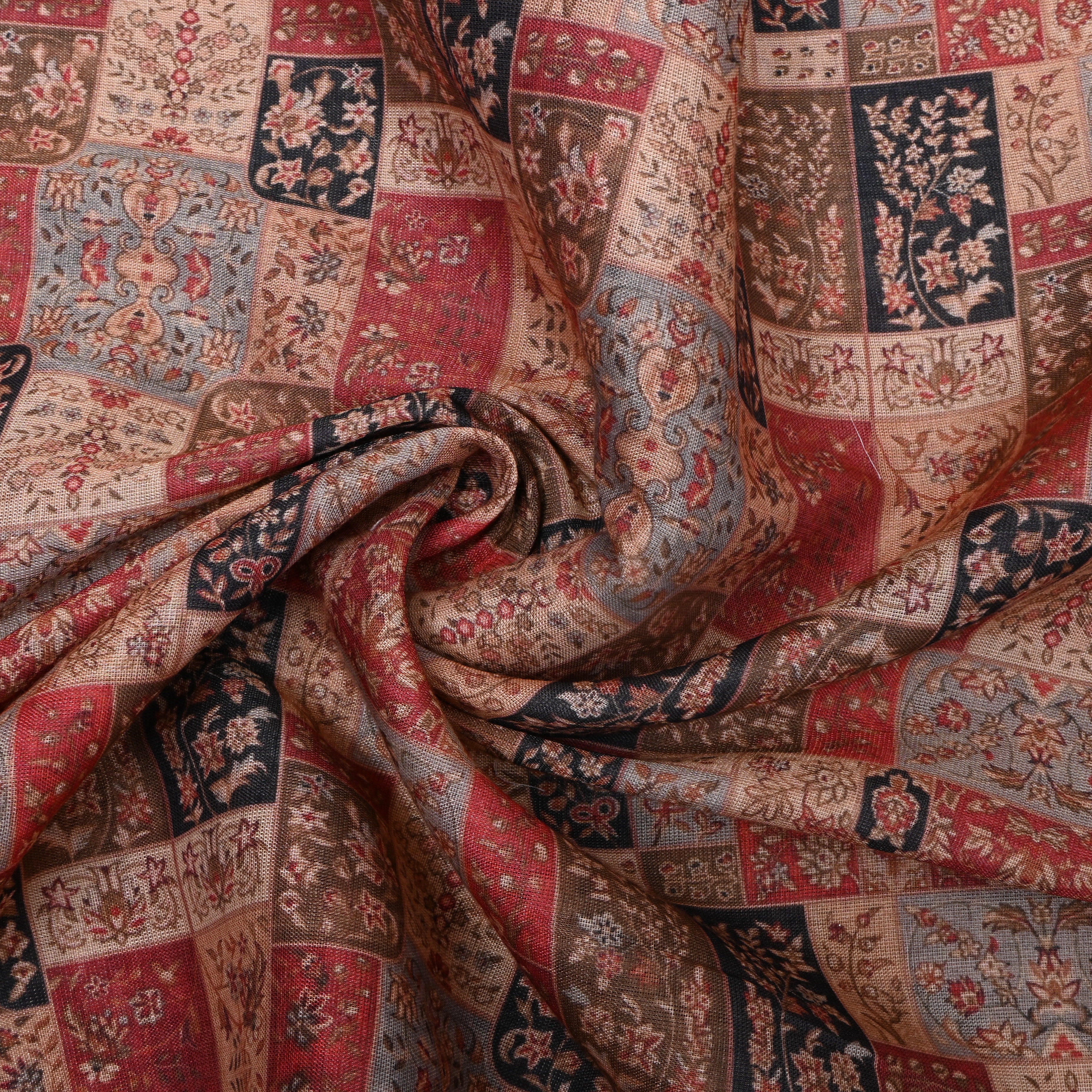 Rustic Patchwork Motif Print Cotton Fabric