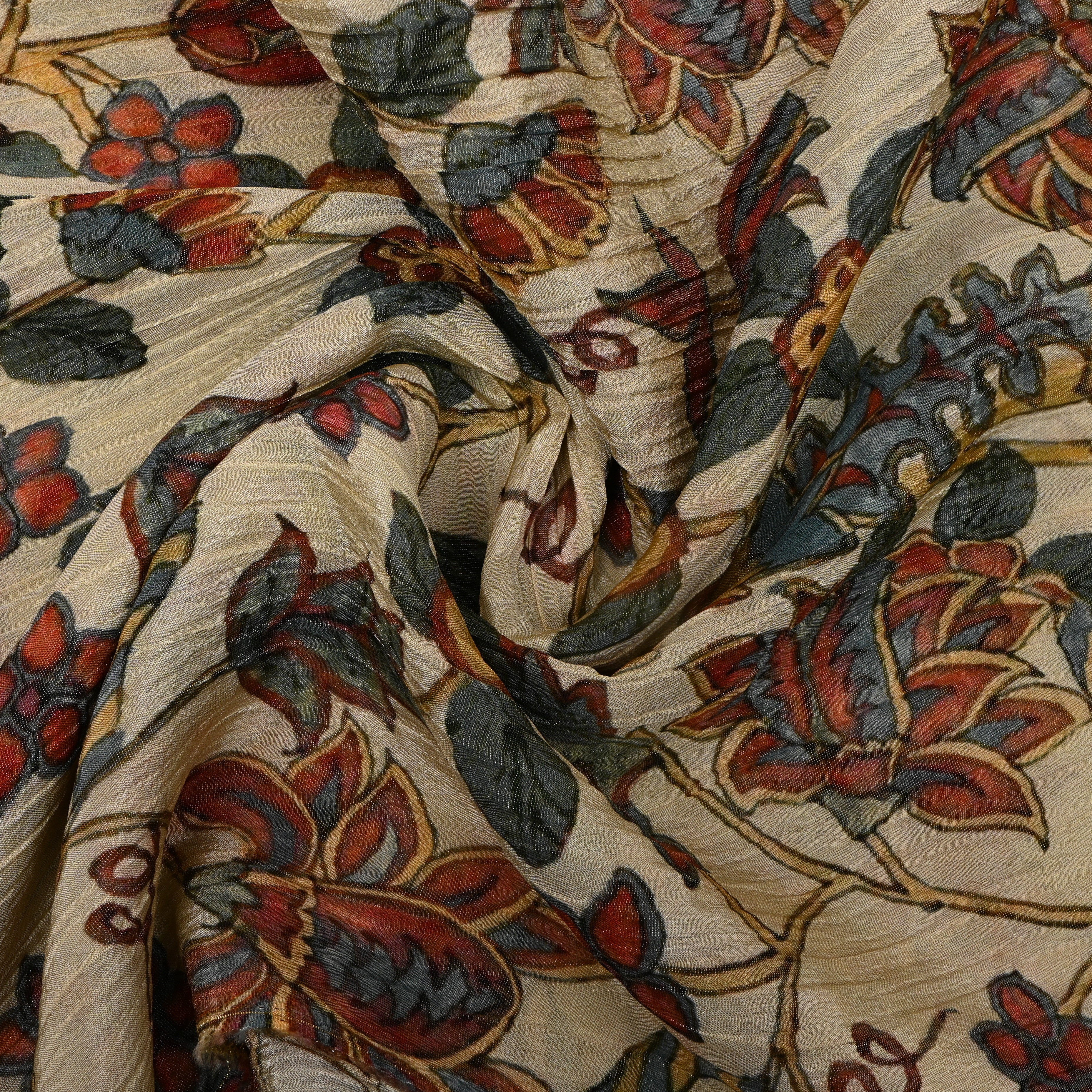 Ivory Mughal Floral Print Tissue Fabric
