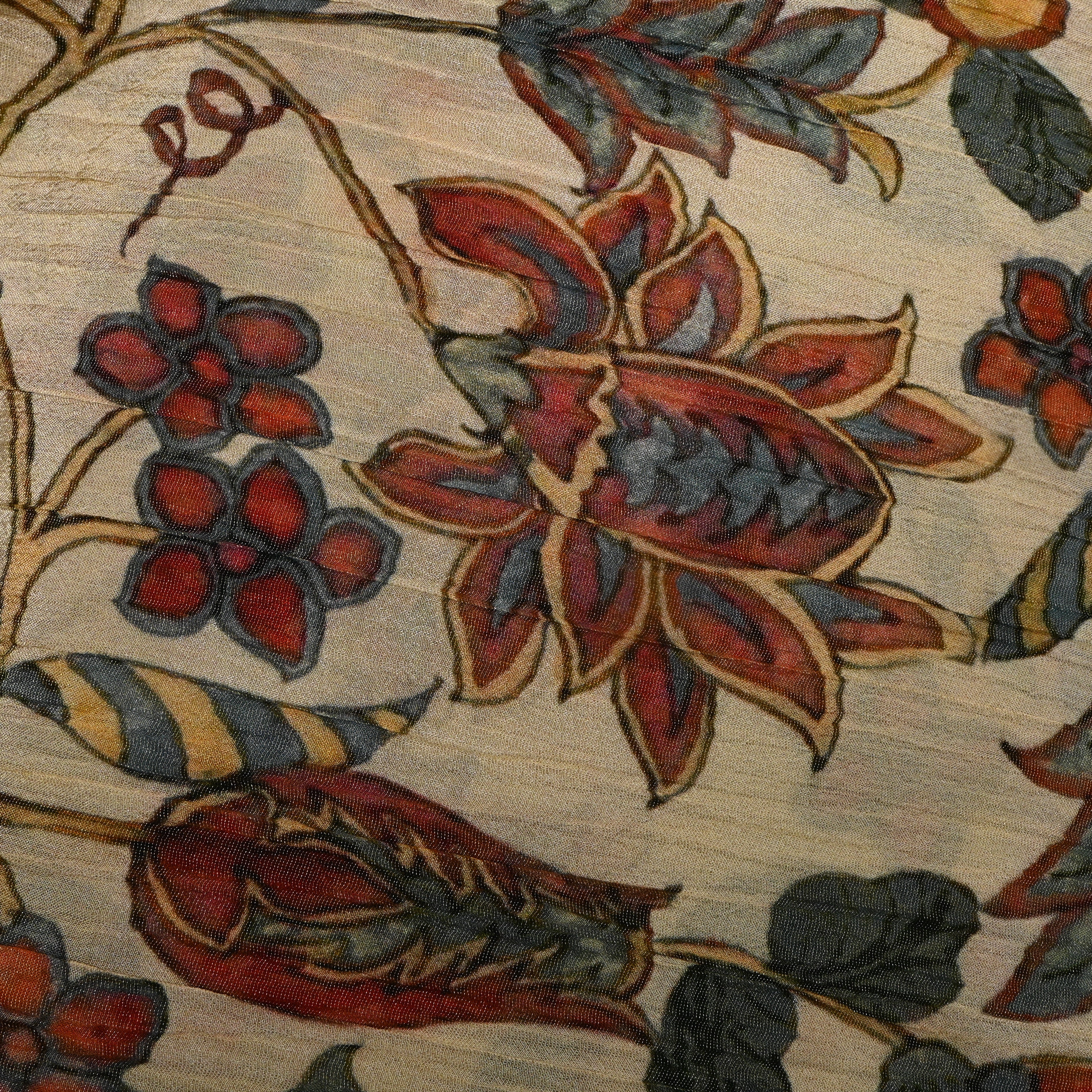 Ivory Mughal Floral Print Tissue Fabric