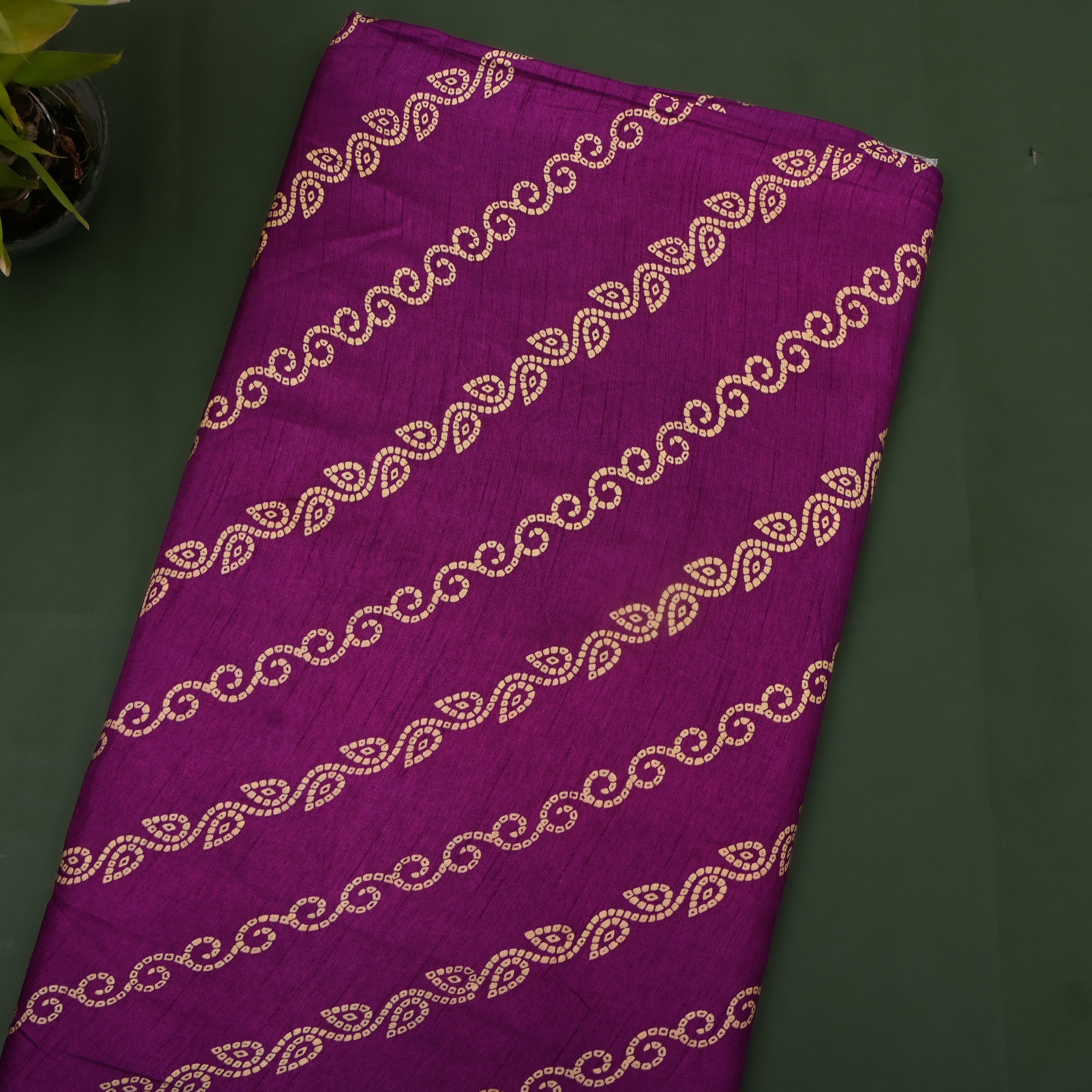 Purple Diagonal Paisley Vine Print Silk Fabric