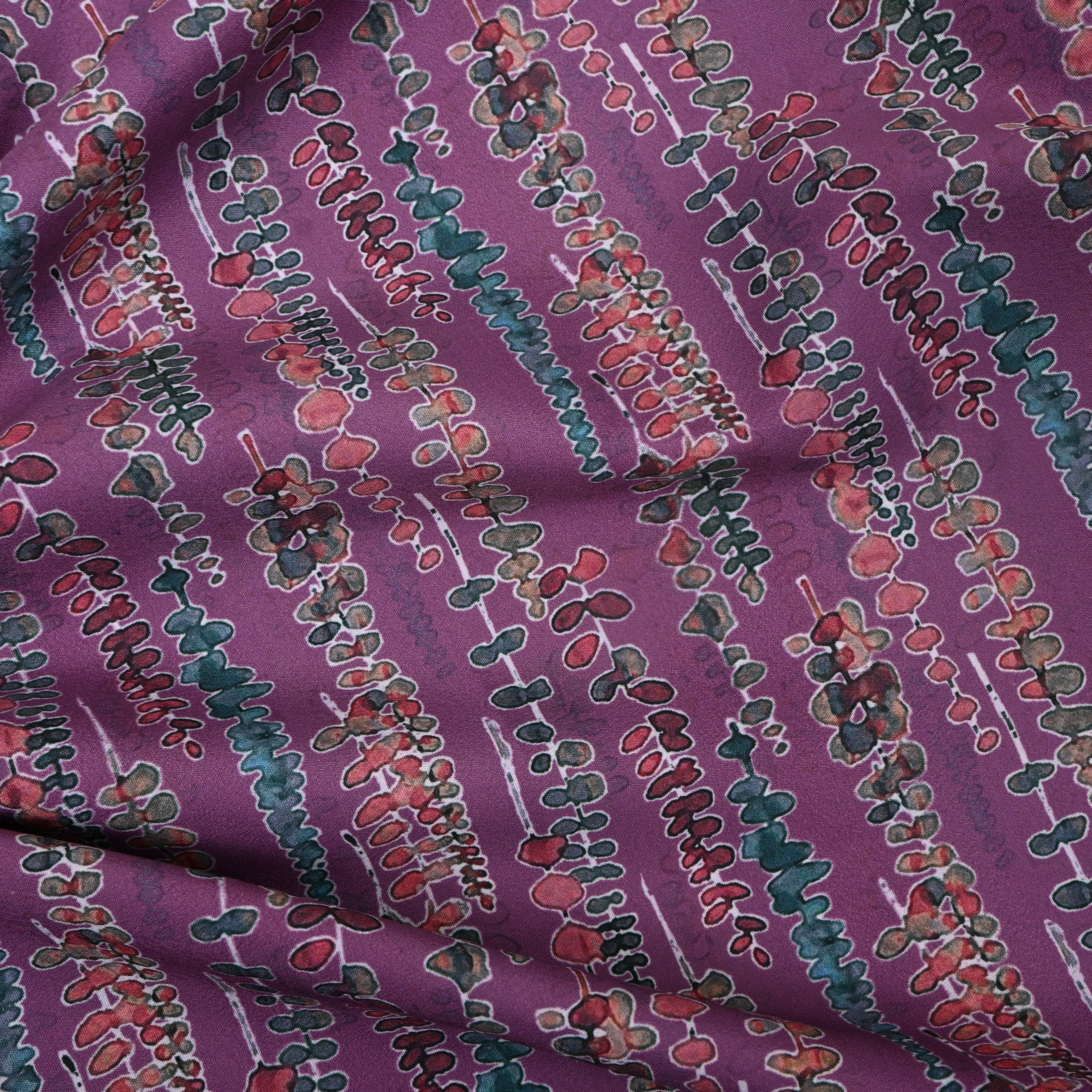 Wine Purple Vertical Vine Printed Silk