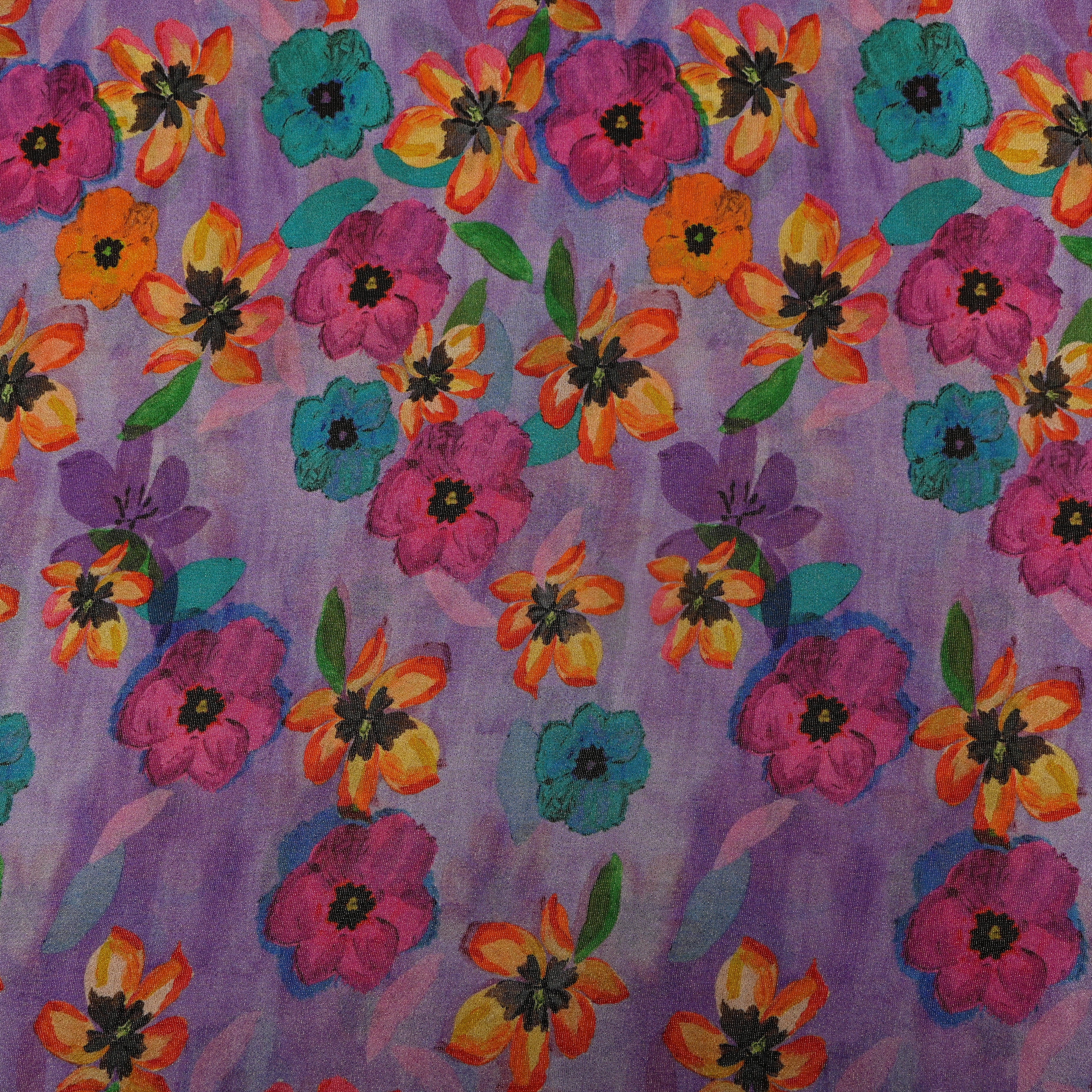 Lilac Multicolour Floral Digital Print Tissue Fabric