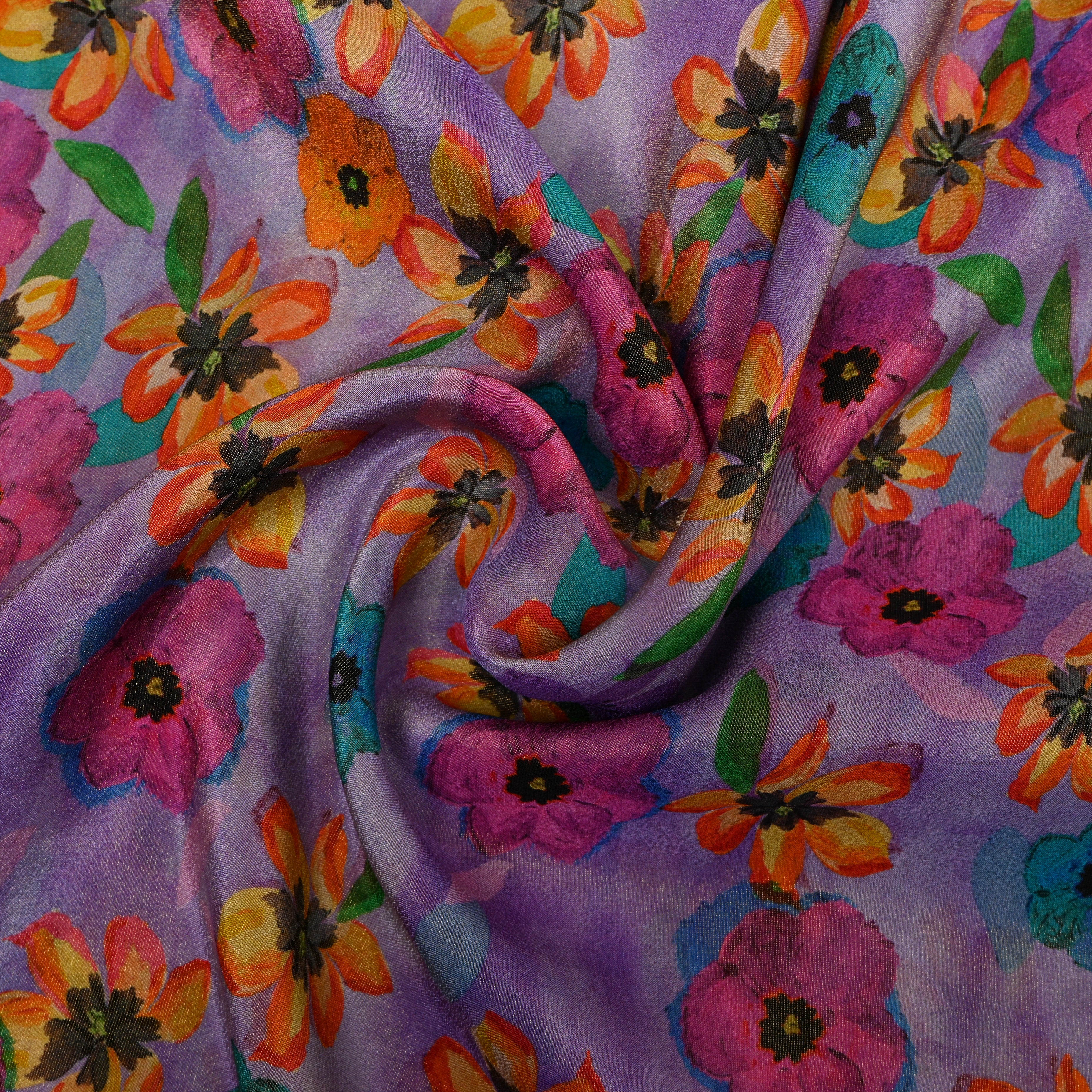 Lilac Multicolour Floral Digital Print Tissue Fabric