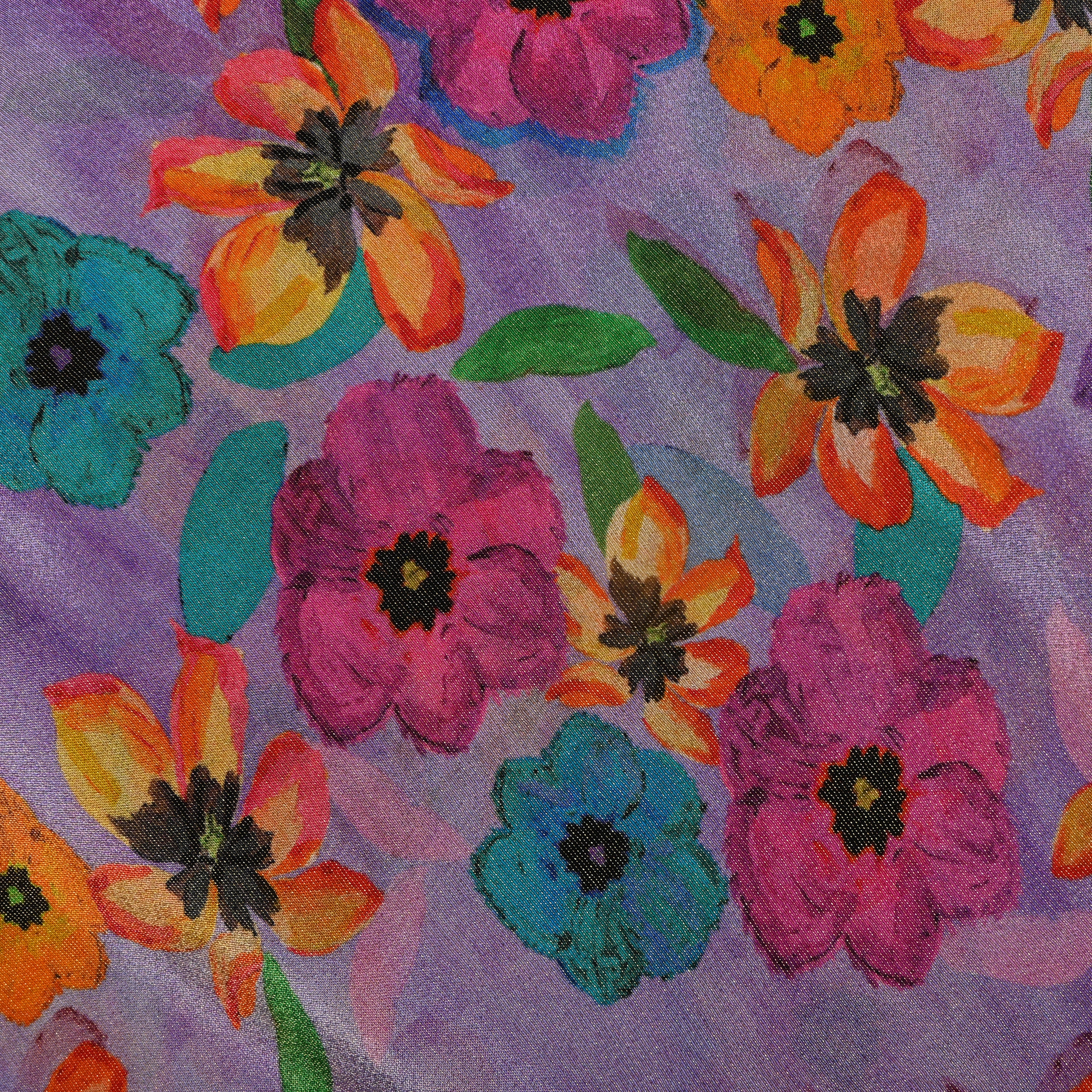 Lilac Multicolour Floral Digital Print Tissue Fabric