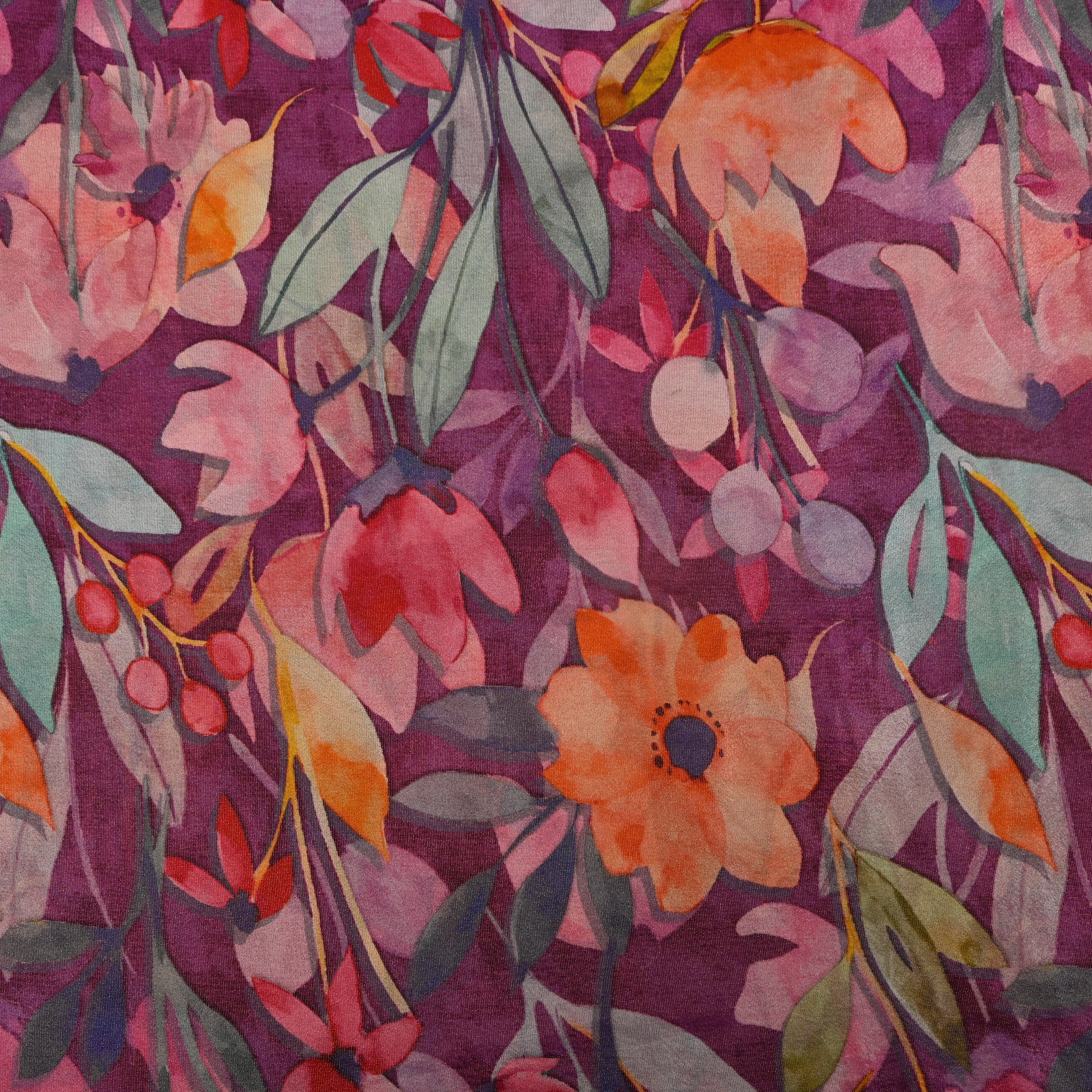 Magenta Abstract Floral Digital Print Tissue Fabric