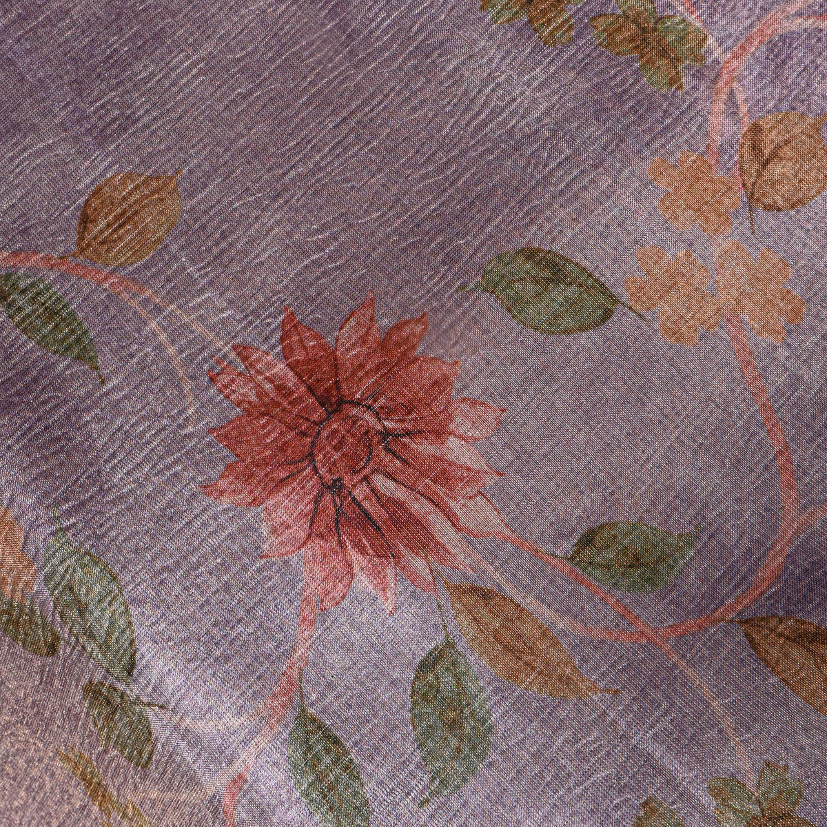 Wisteria Dahlia Floral Print Tussar Silk Fabric