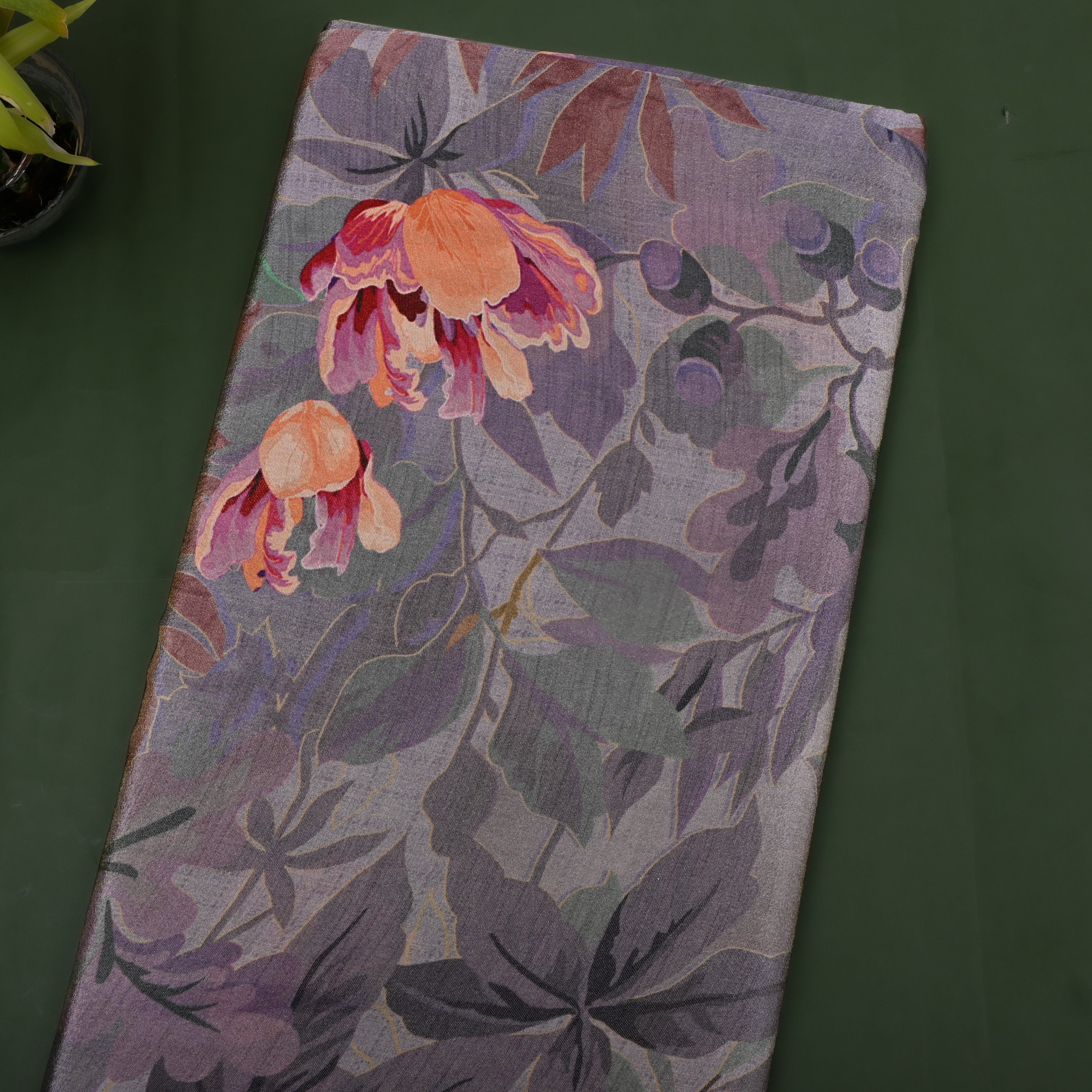 Gray Multicolour Floral Digital Print Tissue Fabric