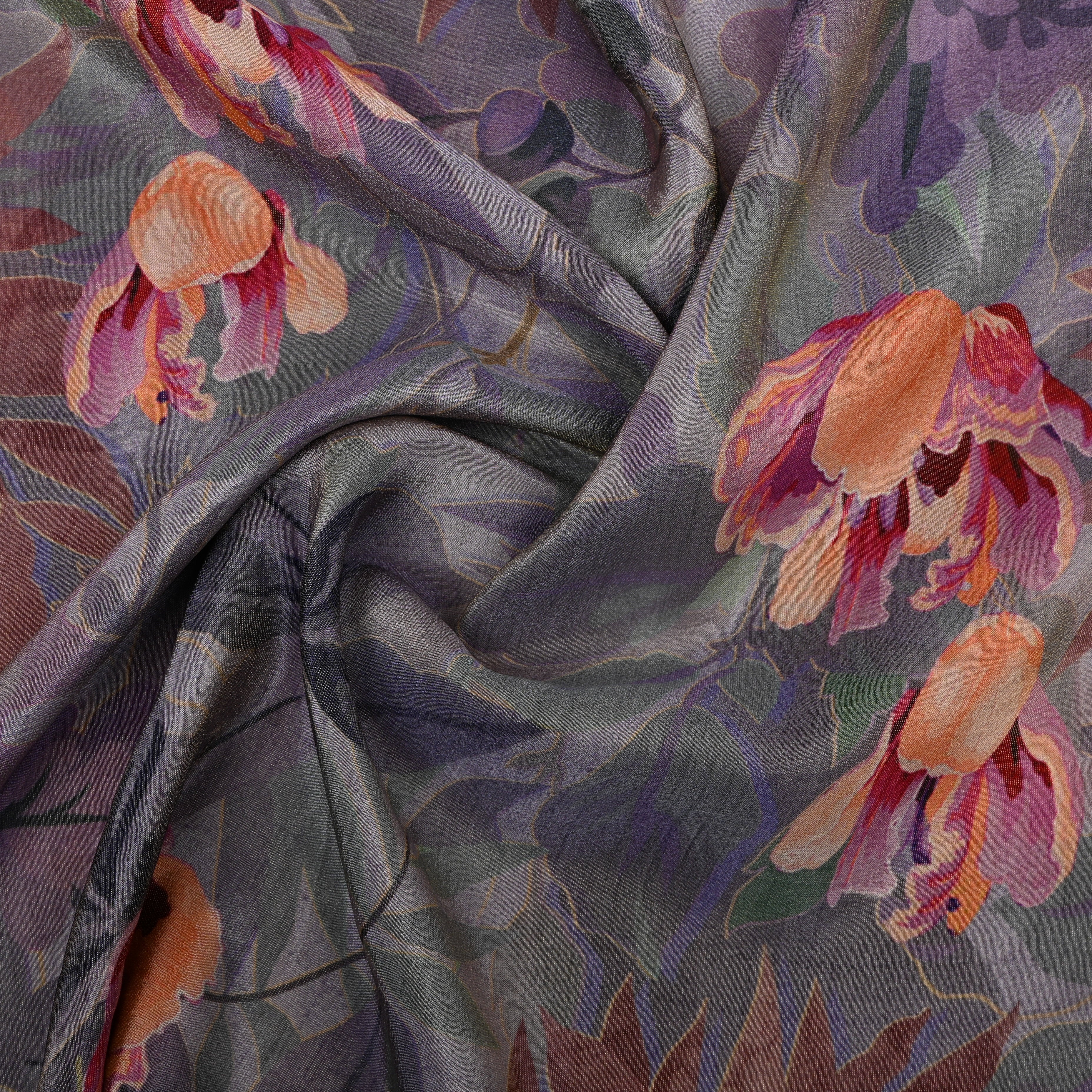 Gray Multicolour Floral Digital Print Tissue Fabric