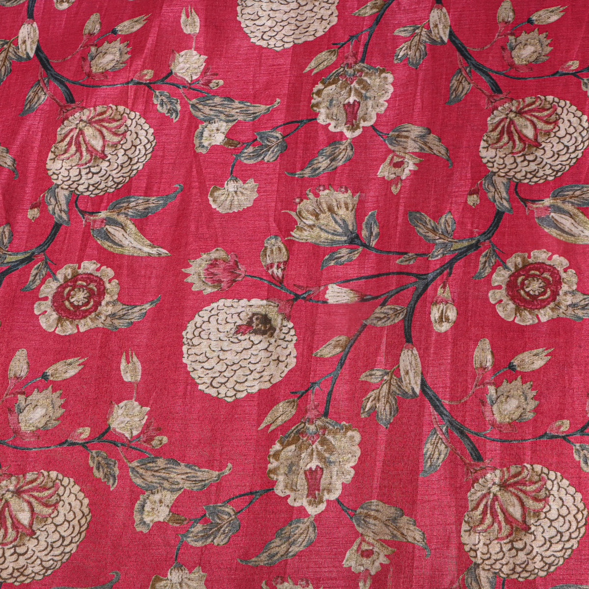 Pastel Pink Botanical Printed Tissue Fabric With Gold Zari Border