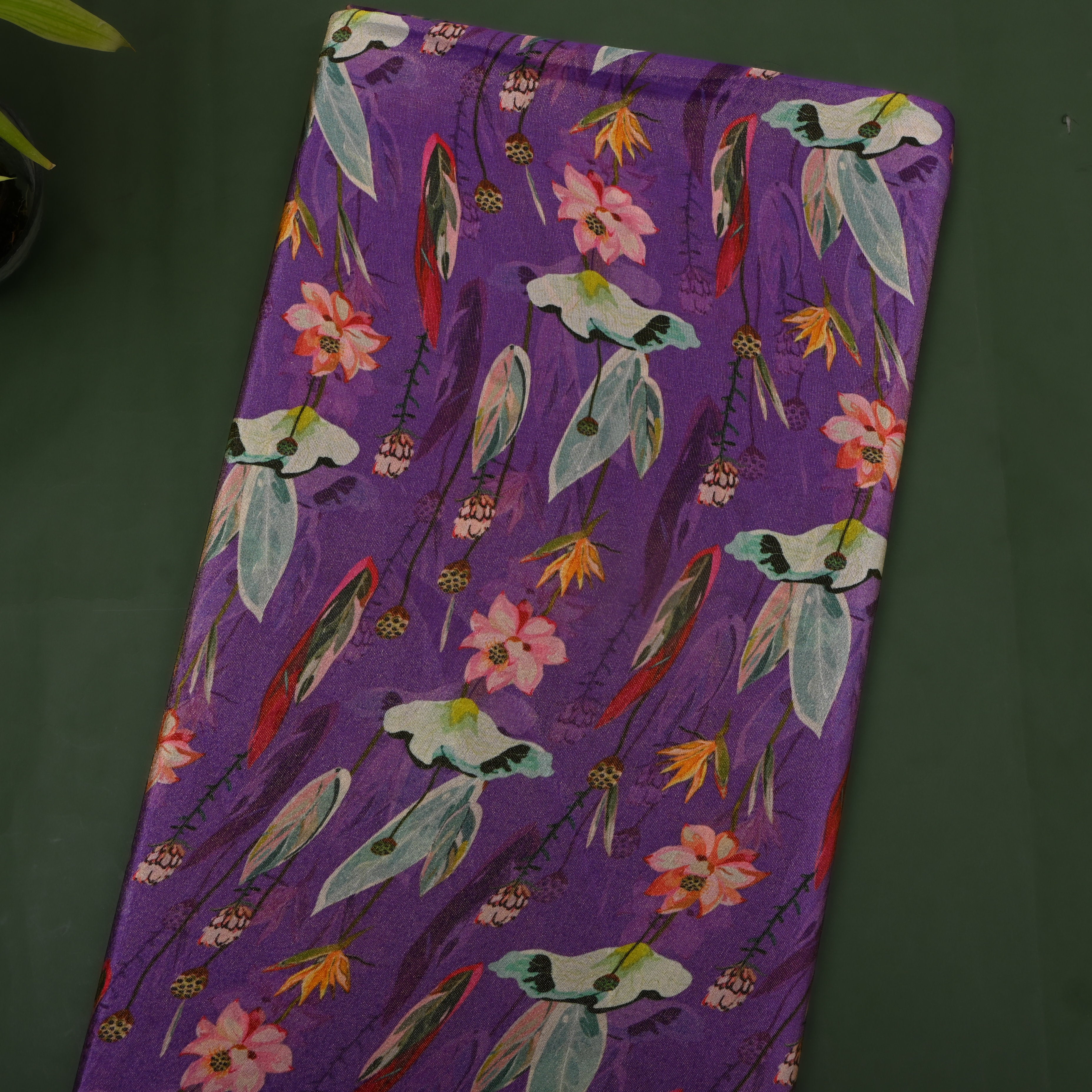 Royal Purple Lotus Digital Print Tissue Fabric