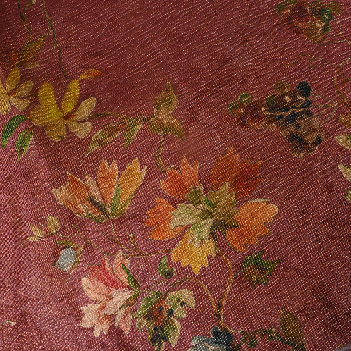 Rosewood Pink Wild Flower Print Tussar Silk Fabric