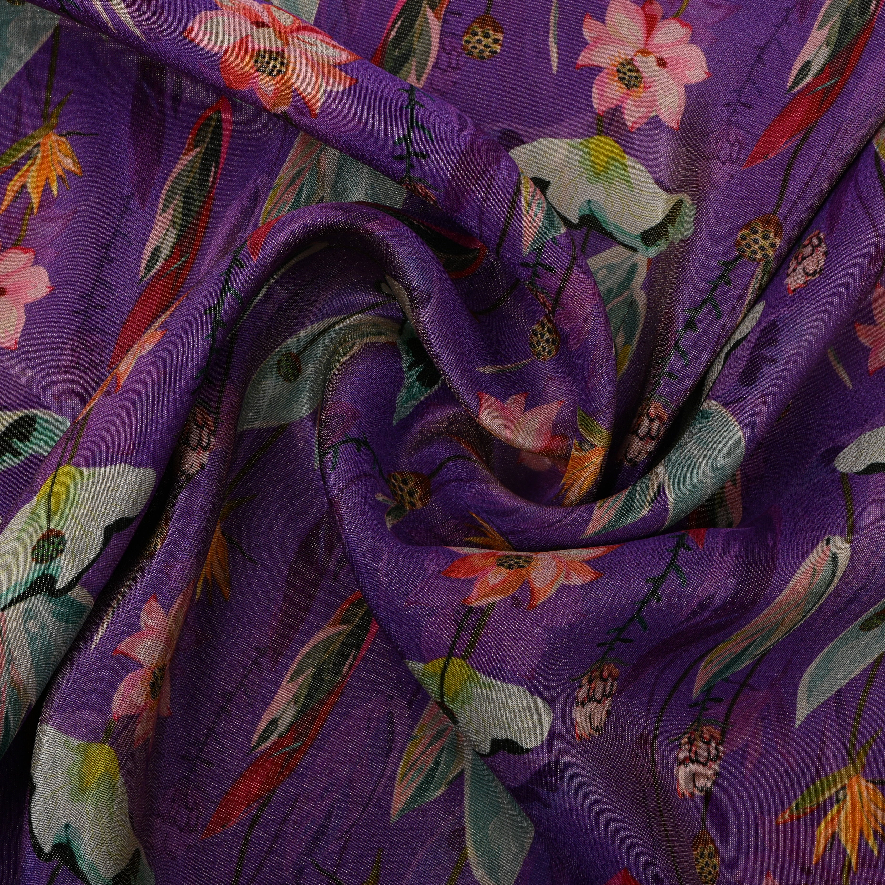 Royal Purple Lotus Digital Print Tissue Fabric