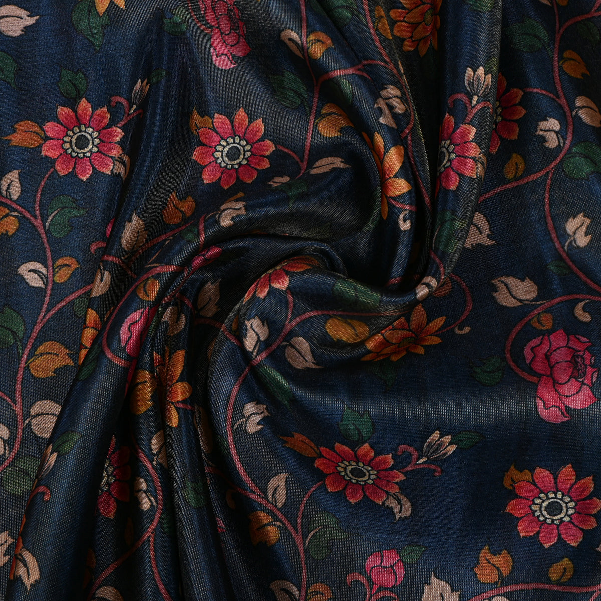 Royal Blue Vine Floral Printed Tissue Fabric