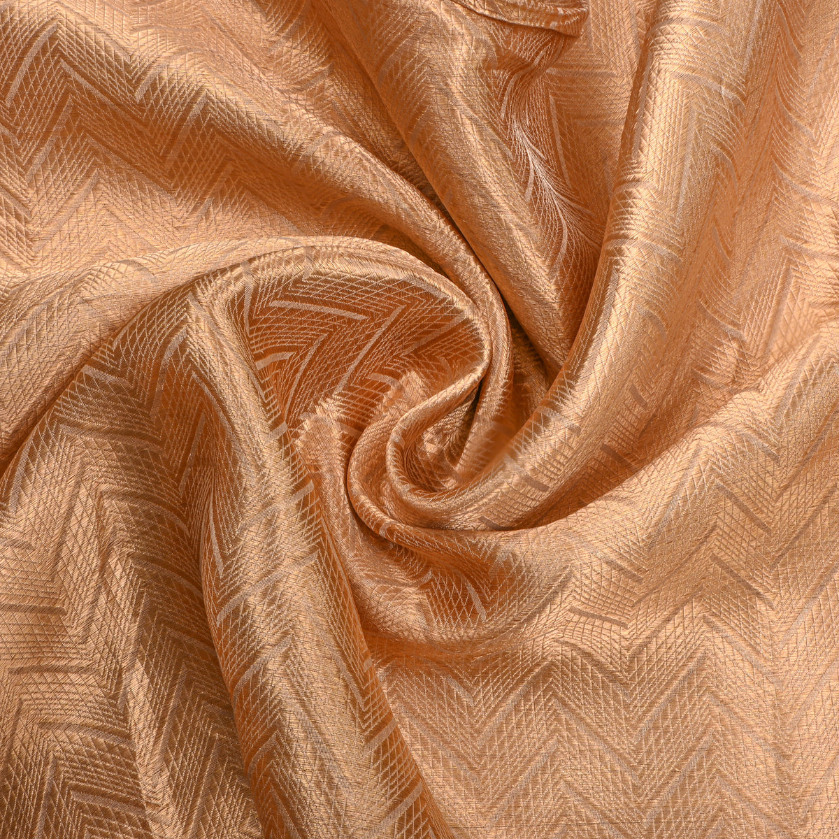 Amber Gold Zari Chevron Weave Jamawar Silk Fabric