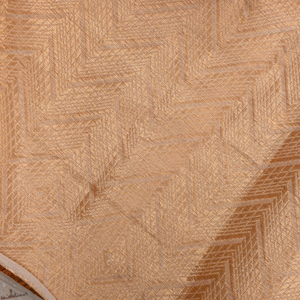 Amber Gold Zari Chevron Weave Jamawar Silk Fabric