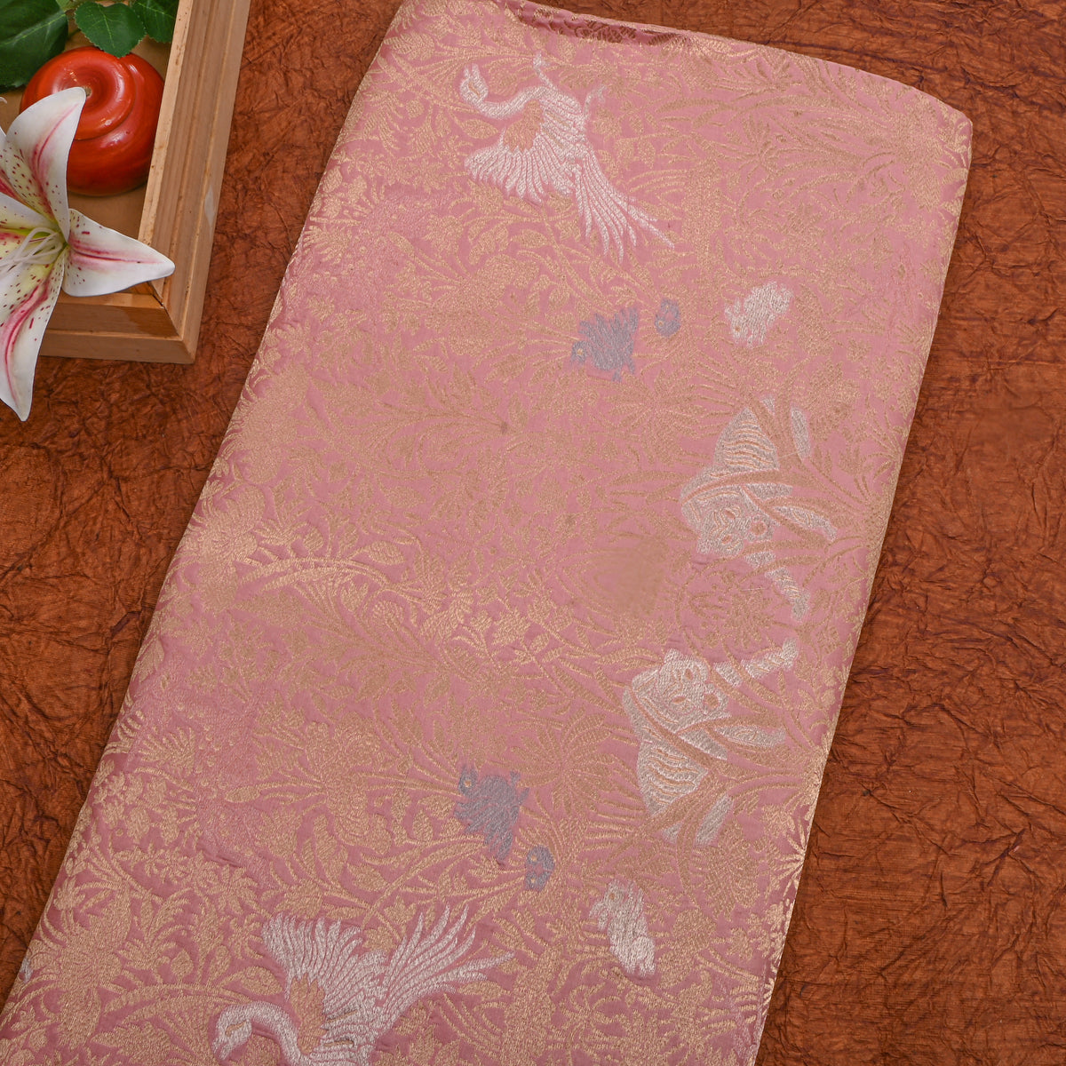 Rosewood Dual Tone Shikargah Jamawar Silk Fabric