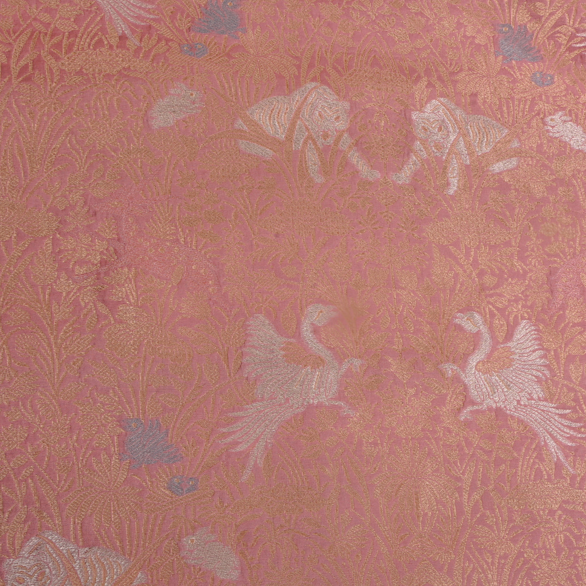 Rosewood Dual Tone Shikargah Jamawar Silk Fabric